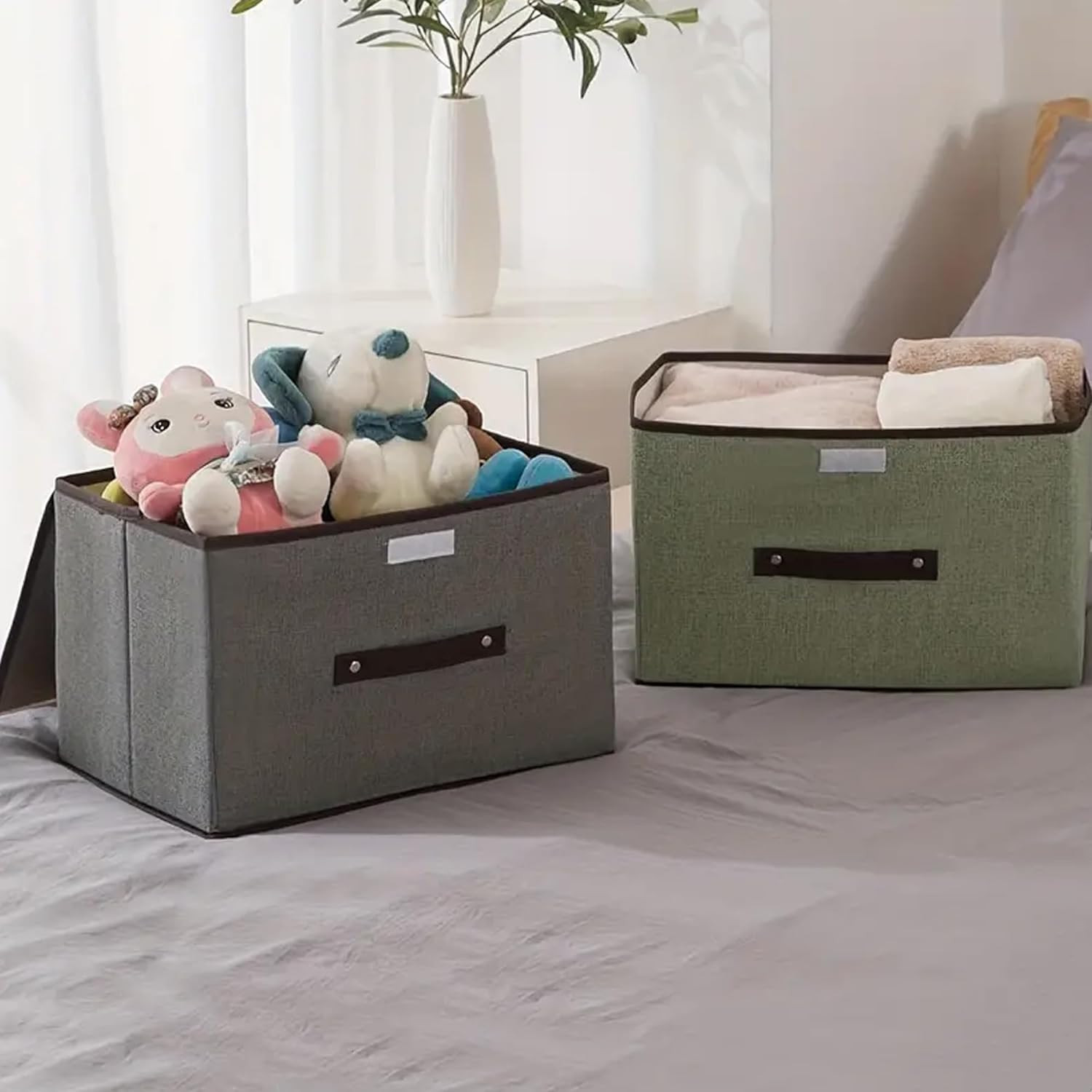 Kuber Industries Small Storage Box With Lid|Foldable Toys Storage Bin|Wardrobe Organizer For clothes|Front Handle & Sturdy (Green)
