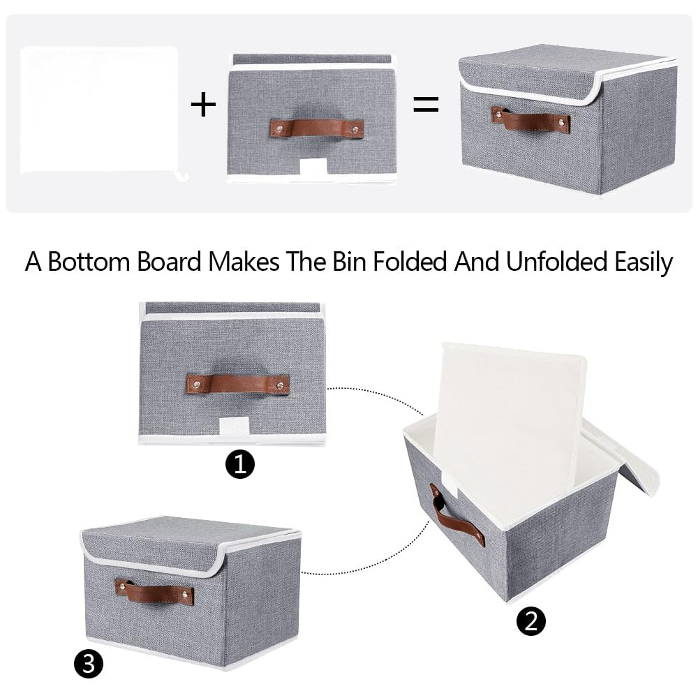 Kuber Industries Small Storage Box With Lid|Foldable Toys Storage Bin|Wardrobe Organizer For clothes|Front Handle & Sturdy (Grey)