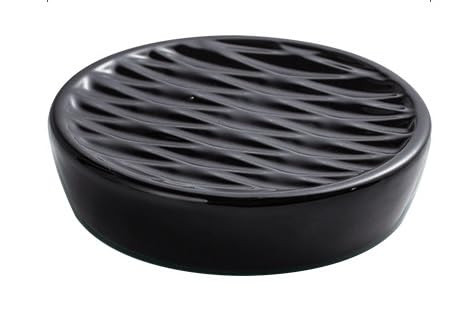 Kuber Industries Soap Holder | Ceramic Bathroom Soap Tray | Soap Holder for Kitchen Sink | Wash Basin Soap Holder | Round Soap Plate | Countertop Soap Holder | ZX077BK-MA | Black