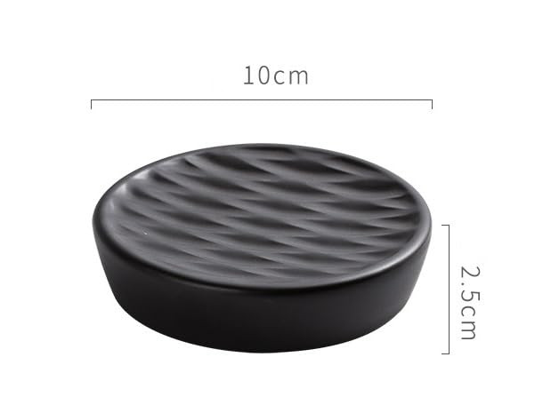 Kuber Industries Soap Holder | Ceramic Bathroom Soap Tray | Soap Holder for Kitchen Sink | Wash Basin Soap Holder | Round Soap Plate | Countertop Soap Holder | ZX077BK-MA | Black