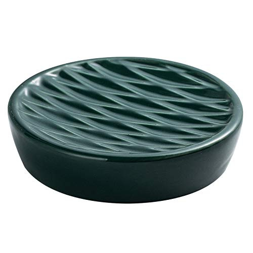 Kuber Industries Soap Holder | Ceramic Bathroom Soap Tray | Soap Holder for Kitchen Sink | Wash Basin Soap Holder | Round Soap Plate | Countertop Soap Holder | ZX077GN-MA | Green