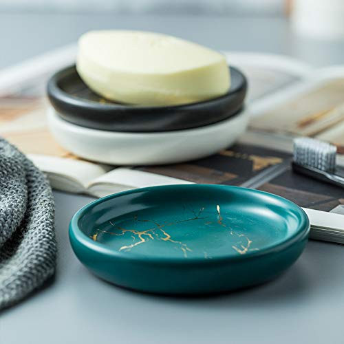 Kuber Industries Soap Holder | Ceramic Bathroom Soap Tray | Soap Holder for Kitchen Sink | Wash Basin Soap Holder | Round Soap Plate | Countertop Soap Holder | ZX023BK | Black
