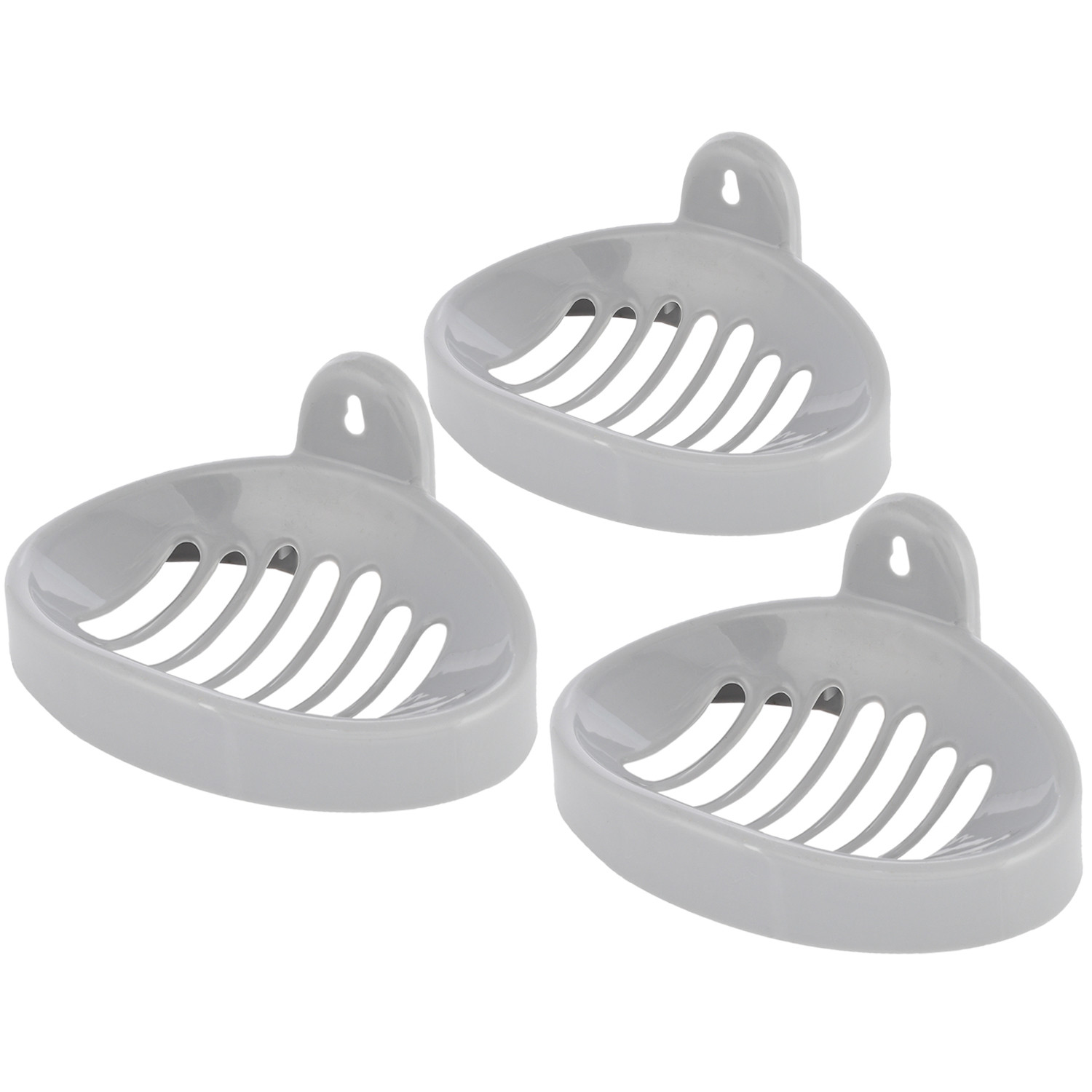 Kuber Industries Soap Holder|Sink Soap Holder|Plastic wall Mounted Soap Holder|Oval Shape Self Draining Soap Dish for Bathroom| (Silver)