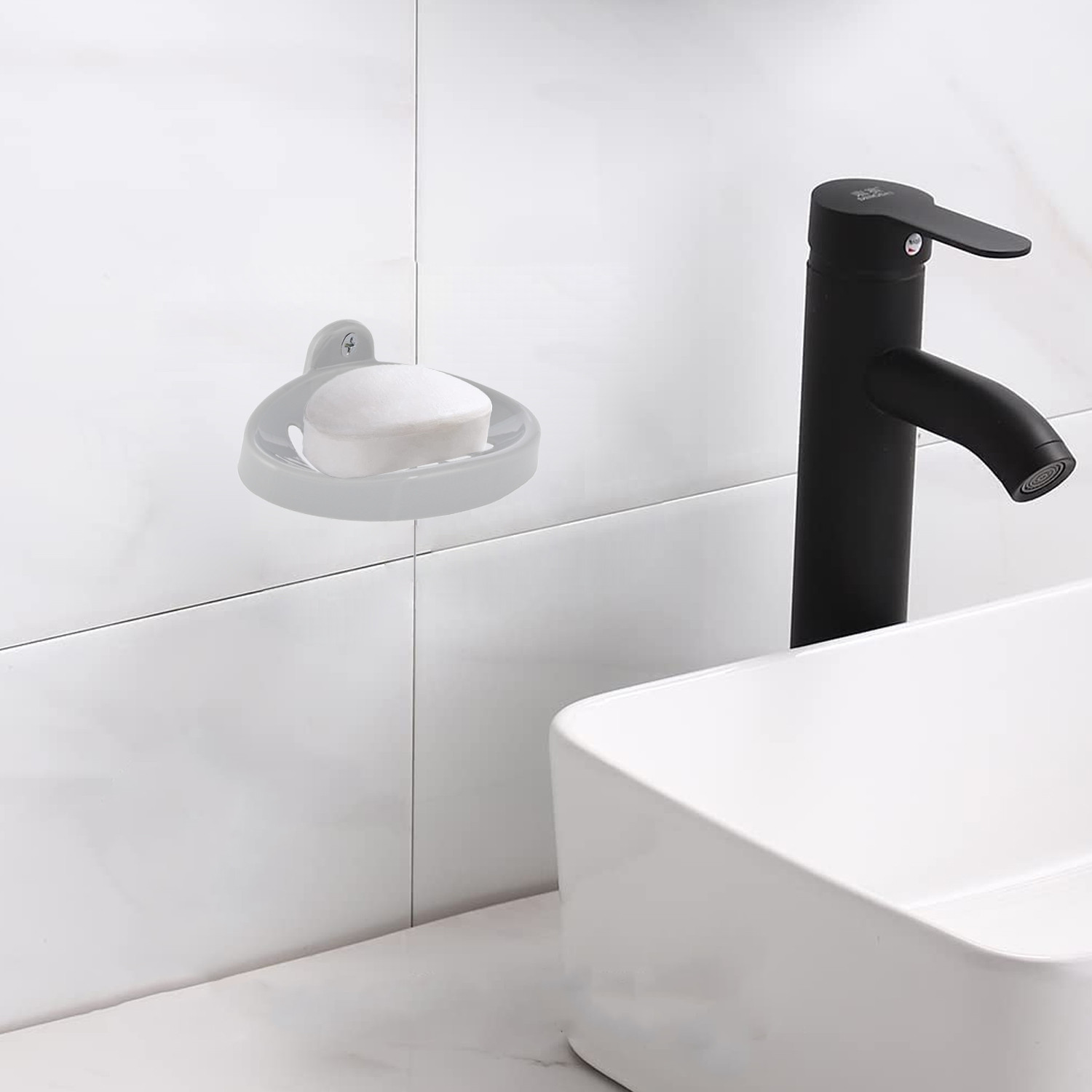 Kuber Industries Soap Holder|Sink Soap Holder|Plastic wall Mounted Soap Holder|Oval Shape Self Draining Soap Dish for Bathroom| (Silver)