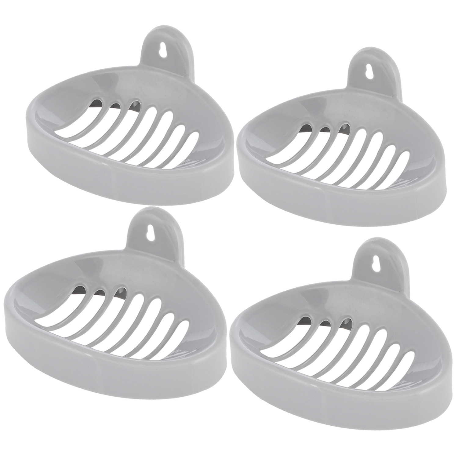 Kuber Industries Soap Holder|Sink Soap Holder|Plastic wall Mounted Soap Holder|Oval Shape Self Draining Soap Dish for Bathroom| (Silver)