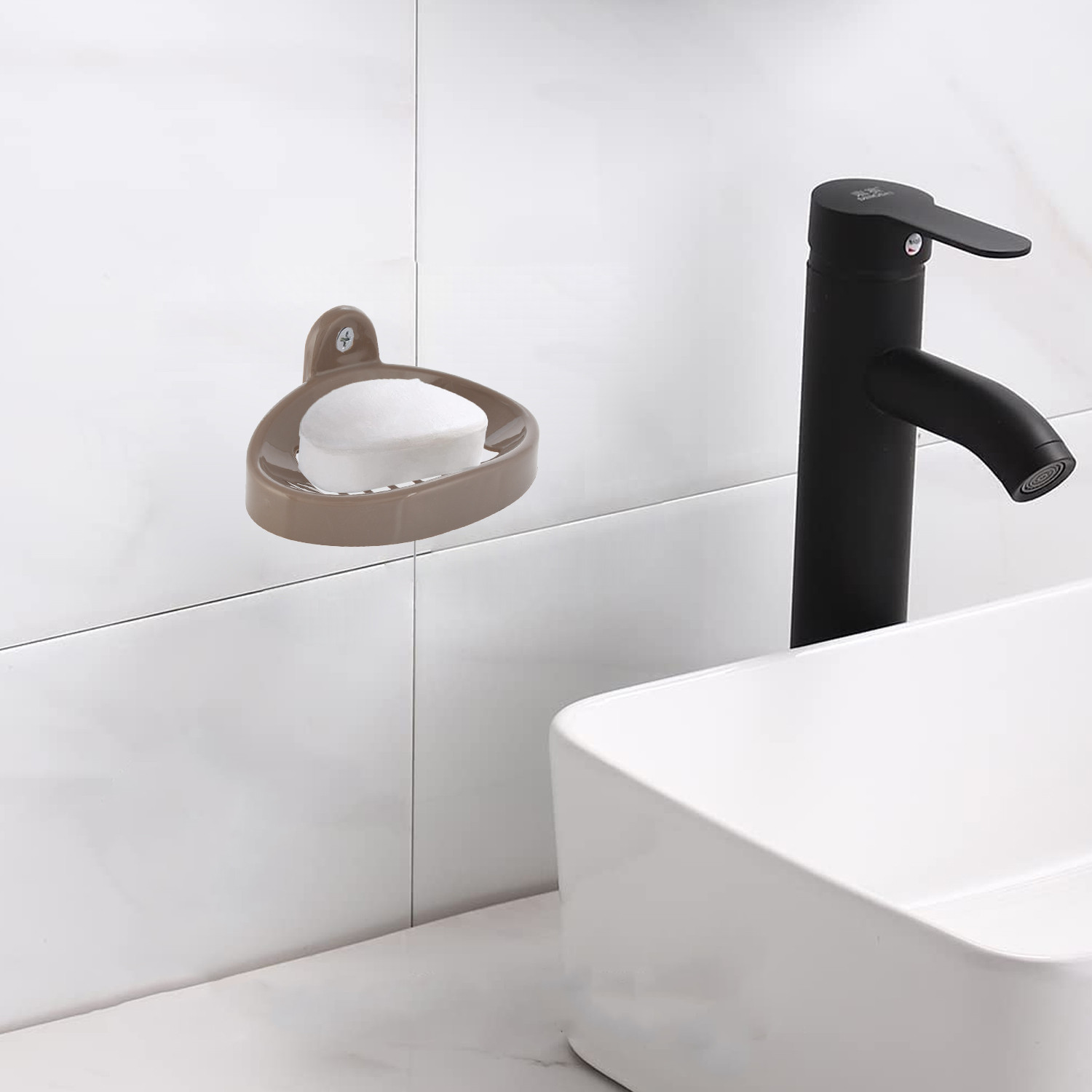 Kuber Industries Soap Holder|Sink Soap Holder|Plastic wall Mounted Soap Holder|Oval Shape Self Draining Soap Dish for Bathroom| (Brown)