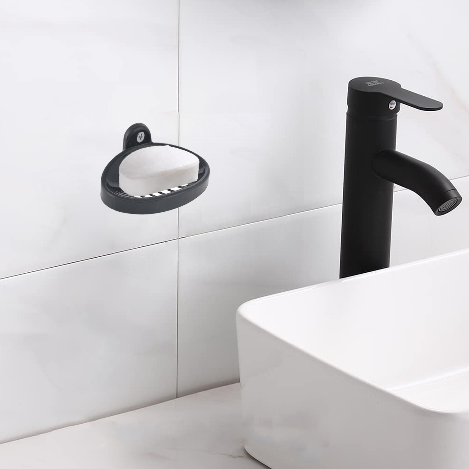 Kuber Industries Soap Holder|Sink Soap Holder|Plastic wall Mounted Soap Holder|Oval Shape Self Draining Soap Dish for Bathroom| (Grey)