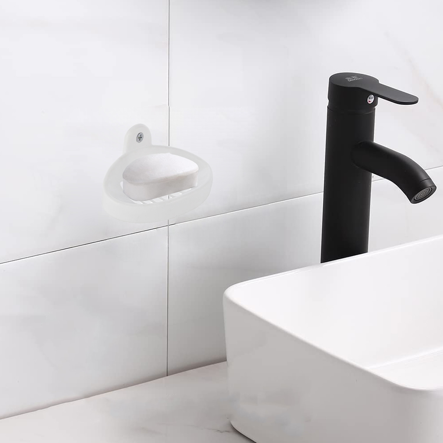 Kuber Industries Soap Holder|Sink Soap Holder|Plastic wall Mounted Soap Holder|Oval Shape Self Draining Soap Dish for Bathroom| (White)