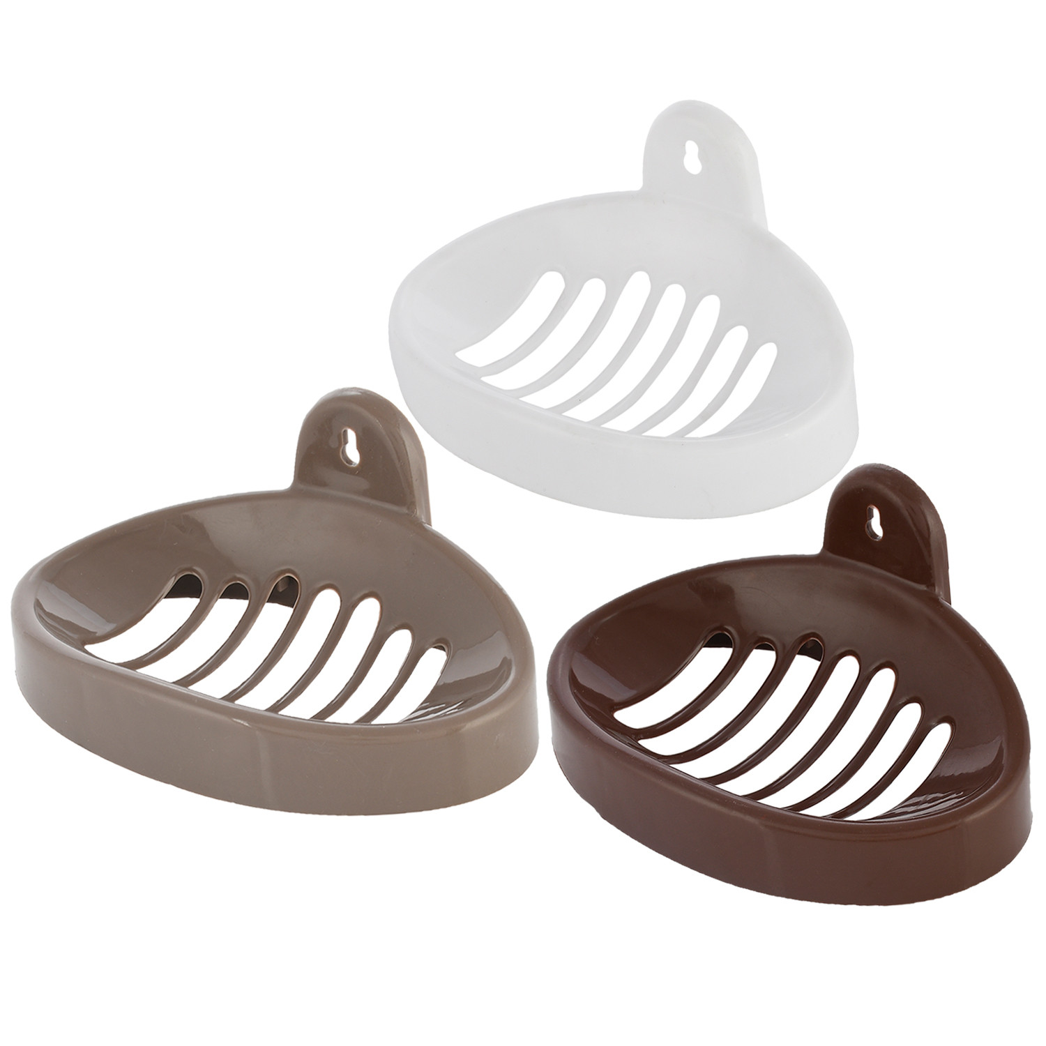 Kuber Industries Soap Holder|Sink Soap Holder|Plastic wall Mounted Soap Holder|Oval Shape Self Draining Soap Dish for Bathroom|Pack of 3 (Multicolor)