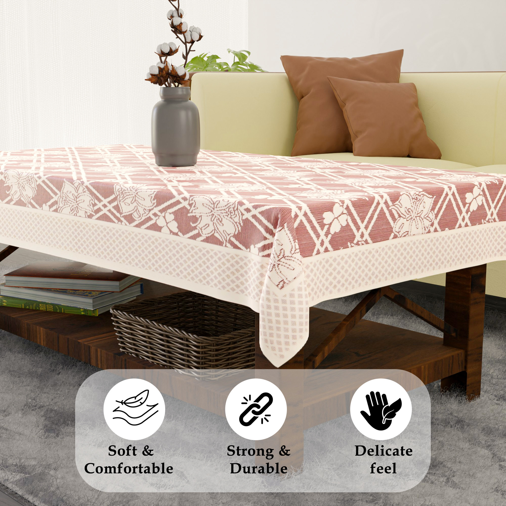 Kuber Industries Sofa  Center Table Cover Set  Net 5 Seater Sofa  4 Seater Table Cover Combo Set  Furniture Protector Cover for Living Room  Cross Flower Design- Maroon