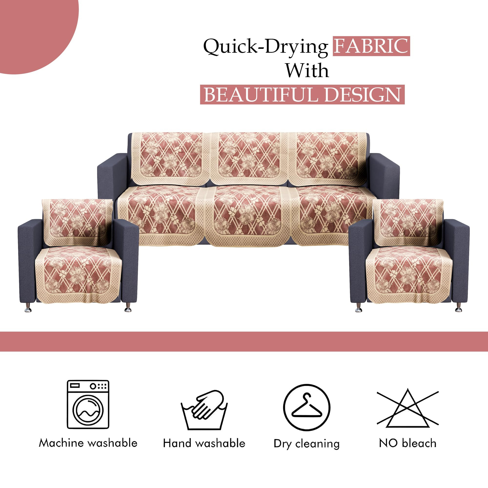 Kuber Industries Sofa  Center Table Cover Set  Net 5 Seater Sofa  4 Seater Table Cover Combo Set  Furniture Protector Cover for Living Room  Cross Flower Design- Maroon