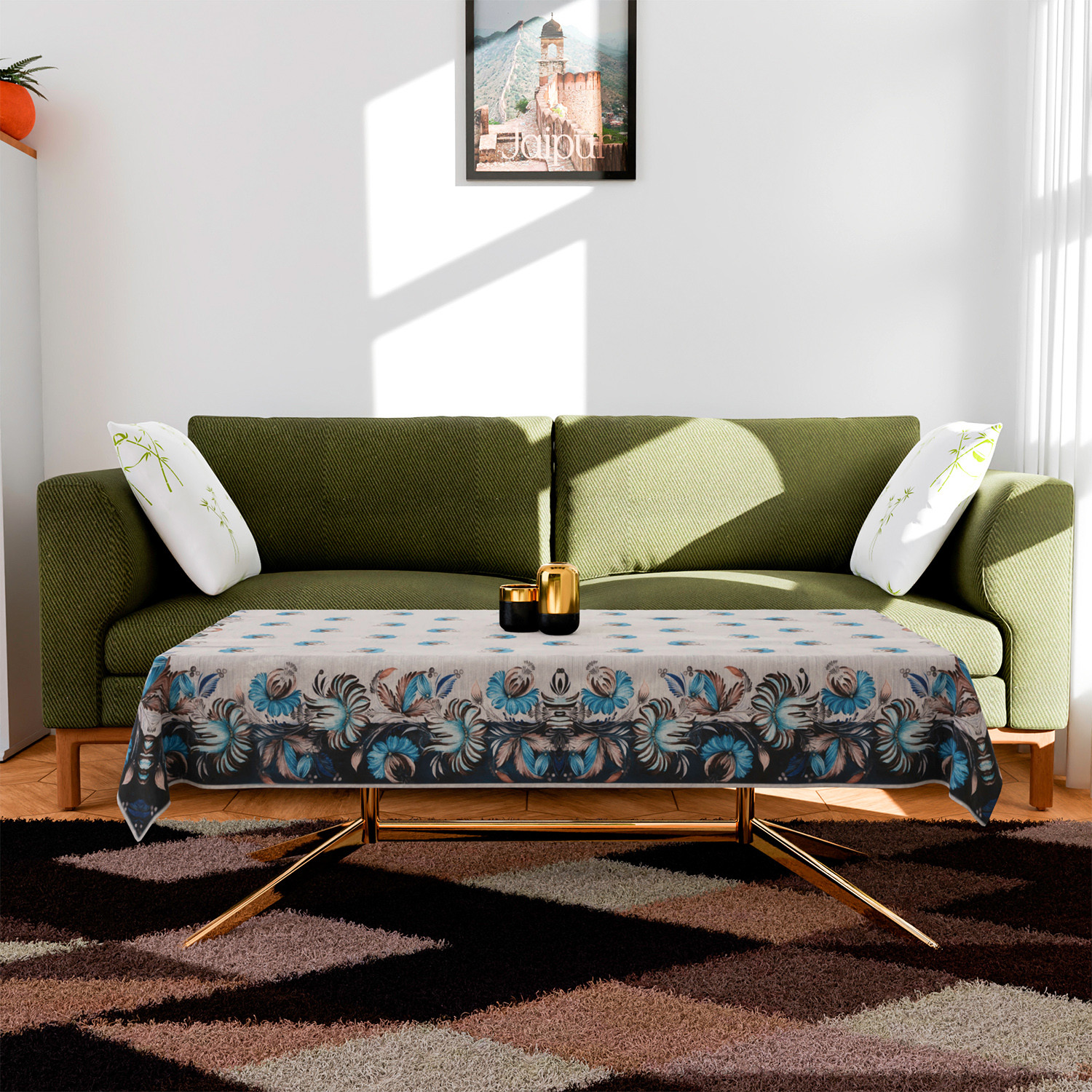 Kuber Industries Sofa-Center & Dining Table Cover Set | Blue Digital Flower Sofa-Center & Dining Table Cover | 5 Seater Sofa with Center-Dining Table Cover Set | Gray