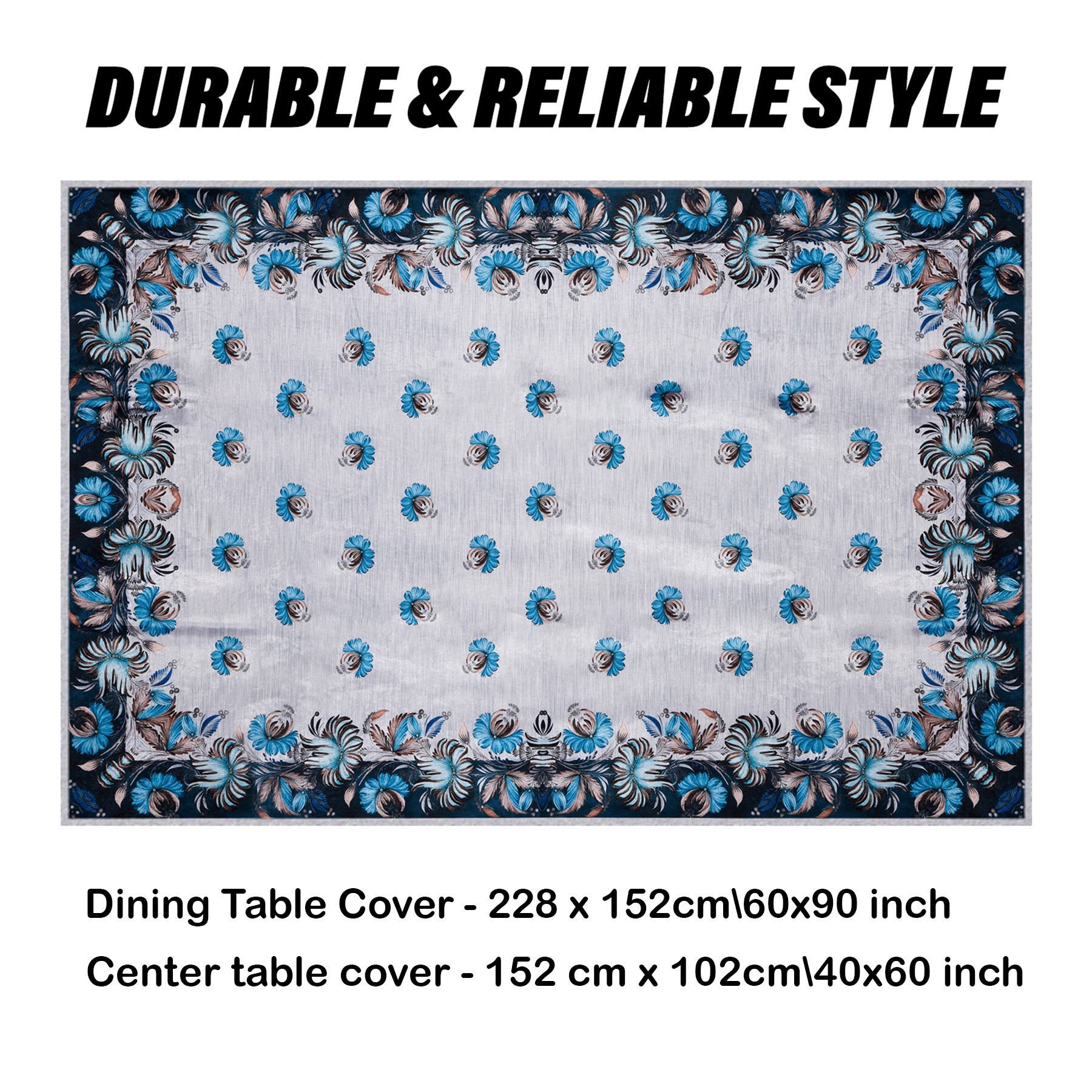 Kuber Industries Sofa-Center & Dining Table Cover Set | Blue Digital Flower Sofa-Center & Dining Table Cover | 5 Seater Sofa with Center-Dining Table Cover Set | Gray