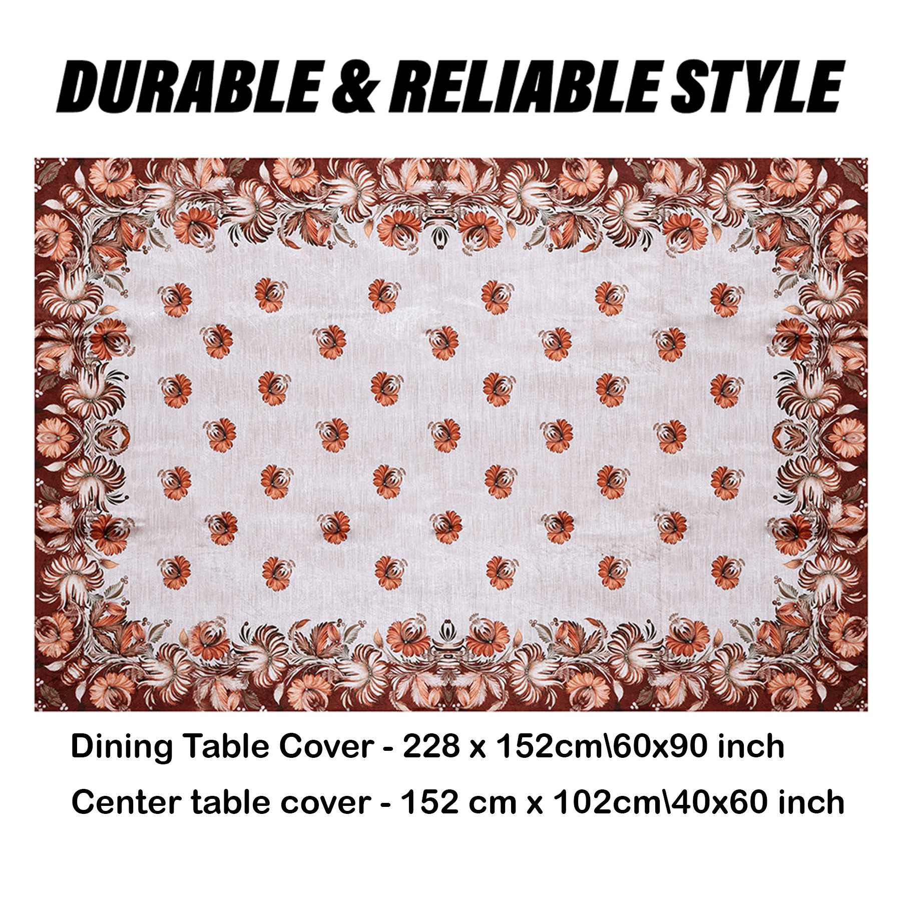 Kuber Industries Sofa-Center & Dining Table Cover Set | Brown Flower Design Sofa-Center & Dining Table Cover | 5 Seater Sofa with Center-Dining Table Cover Set | Cream