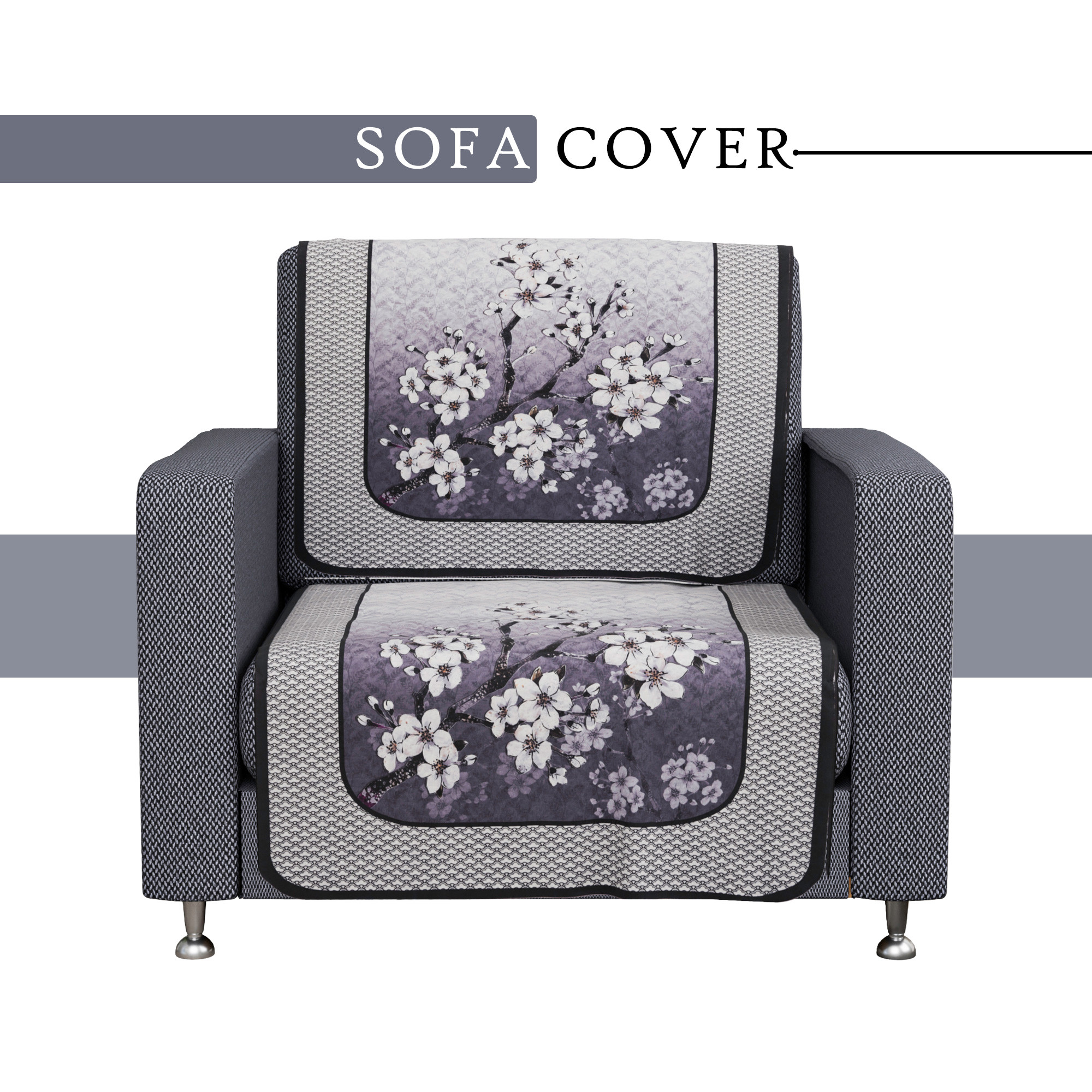 Kuber Industries Sofa Cover   Sofa Cover    Net Sofa Slipcover  Couch Cover  Sofa Cover for Living Room  Blaze-Flower Digital Print-637    Grey  White