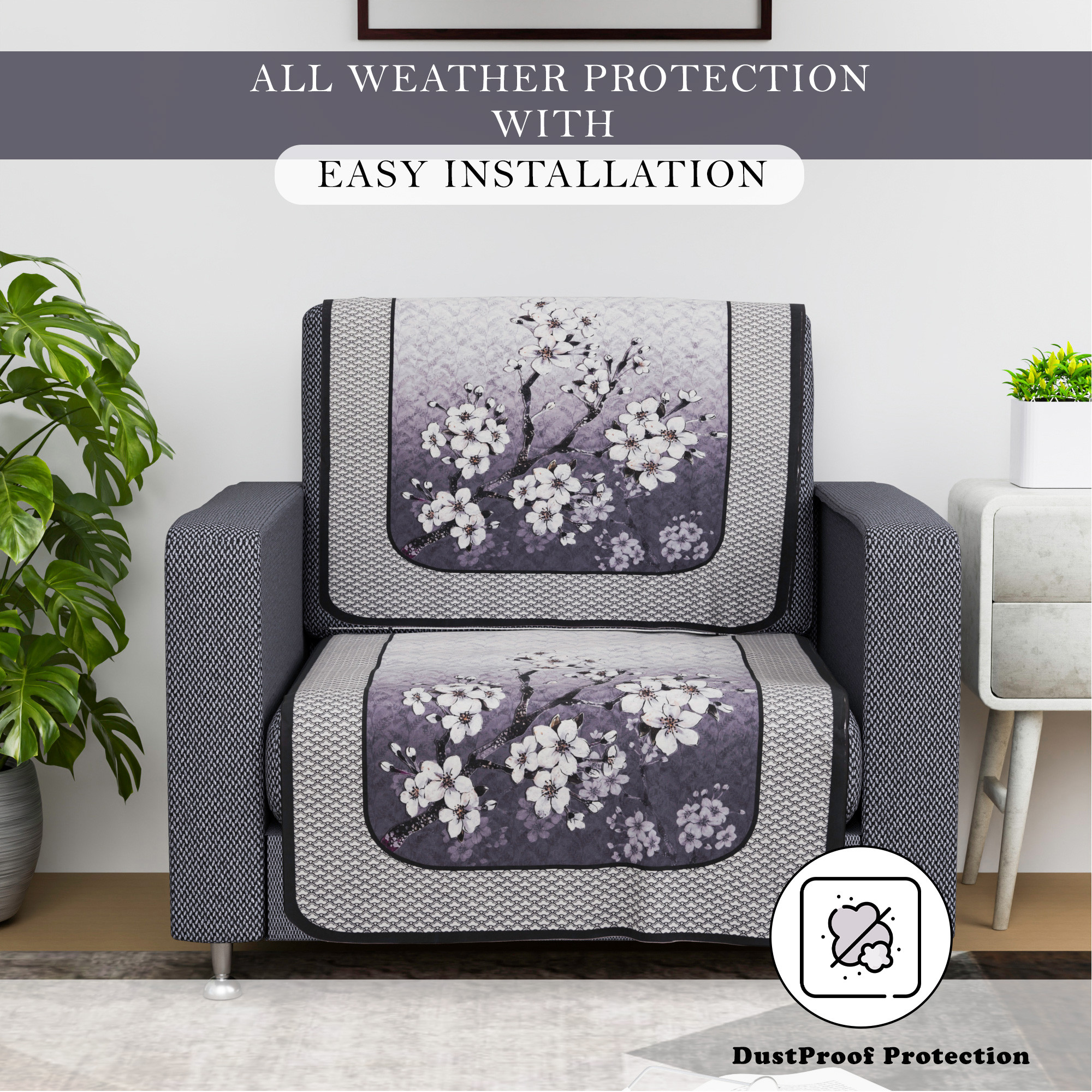 Kuber Industries Sofa Cover   Sofa Cover    Net Sofa Slipcover  Couch Cover  Sofa Cover for Living Room  Blaze-Flower Digital Print-637    Grey  White