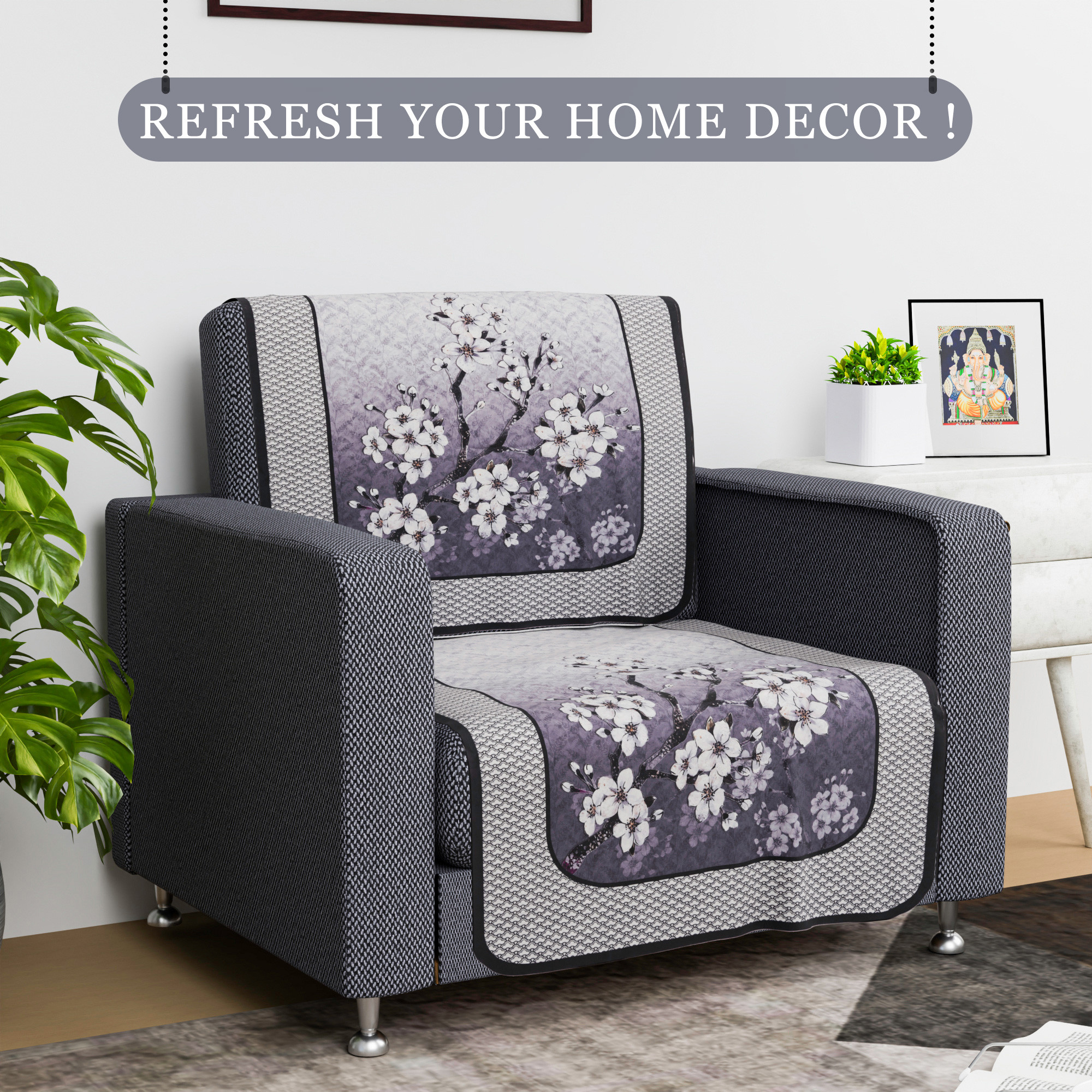 Kuber Industries Sofa Cover   Sofa Cover    Net Sofa Slipcover  Couch Cover  Sofa Cover for Living Room  Blaze-Flower Digital Print-637    Grey  White