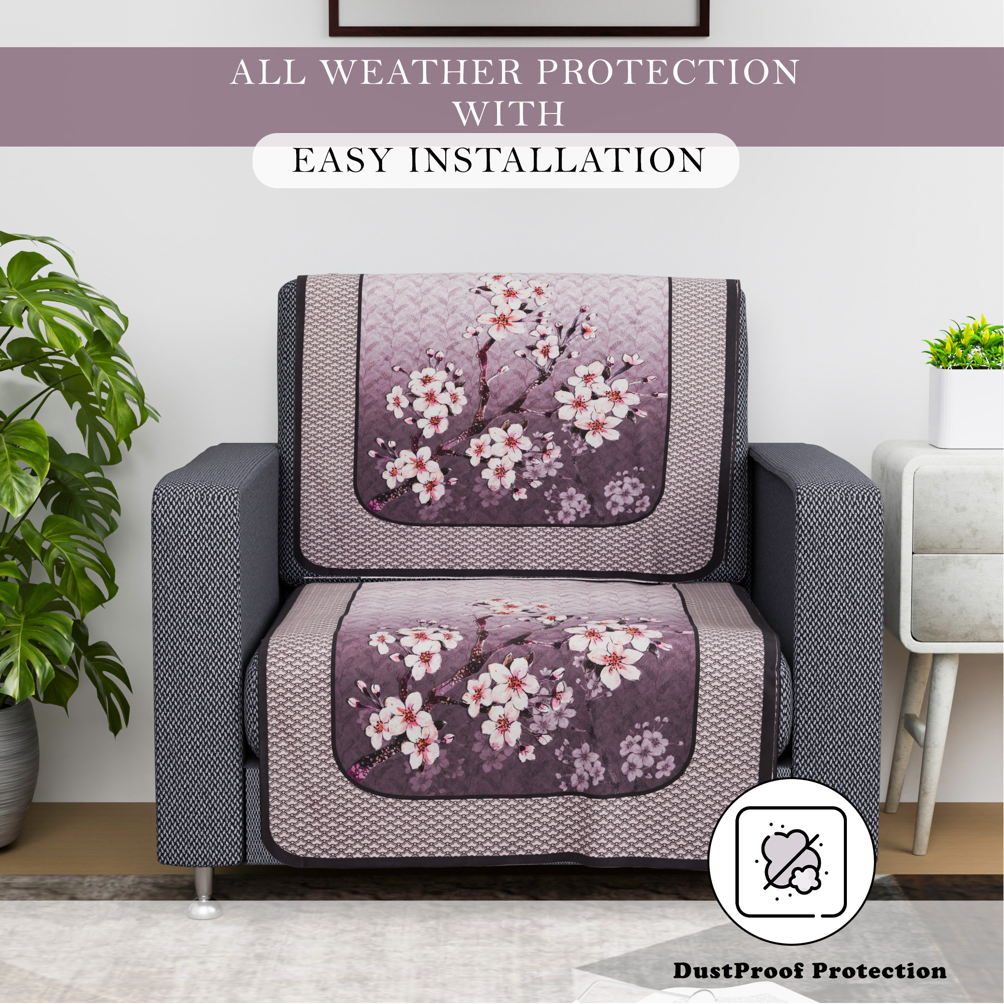 Kuber Industries Sofa Cover   Sofa Cover    Net Sofa Slipcover  Couch Cover  Sofa Cover for Living Room  Blaze-Flower Digital Print-637    Pink  Purple