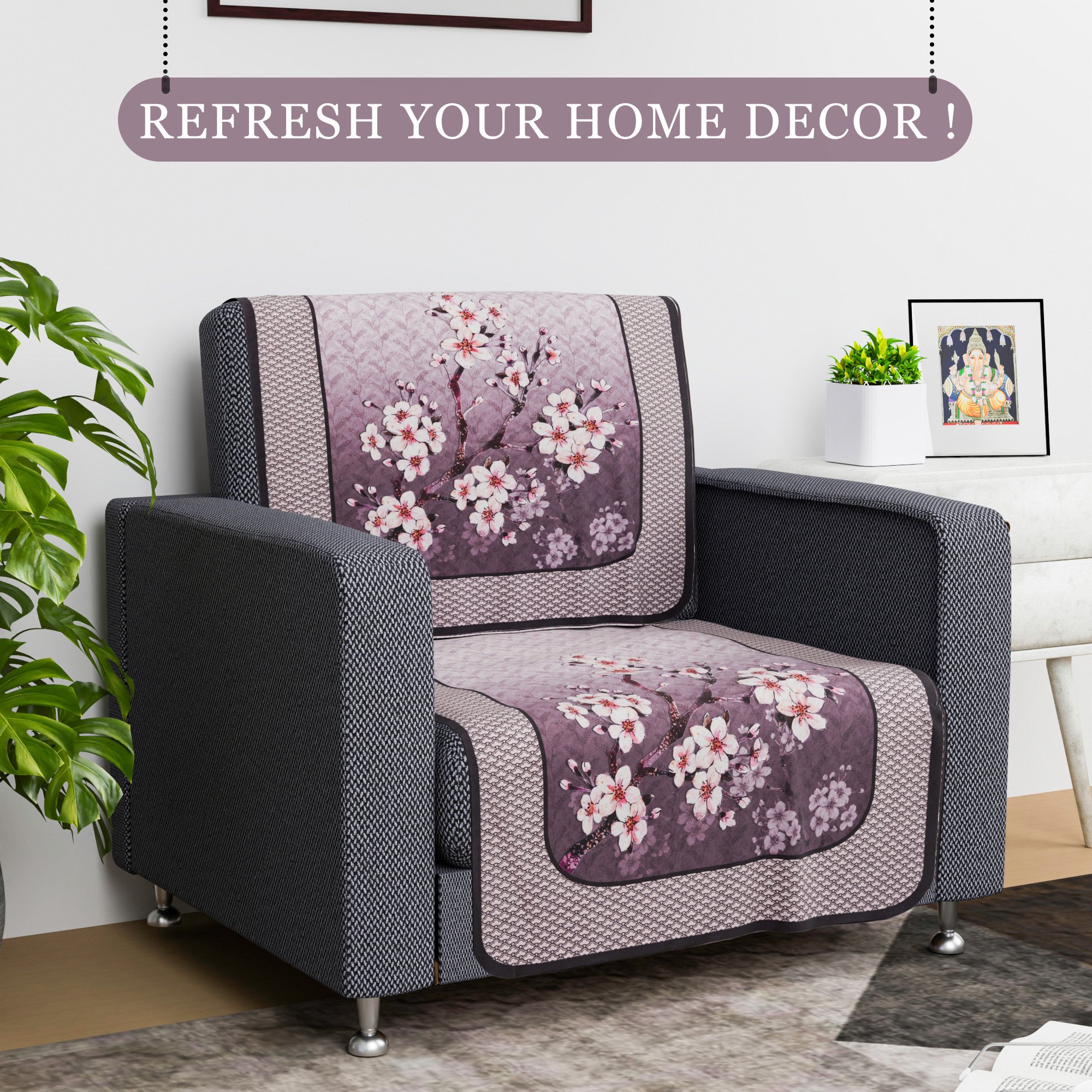 Kuber Industries Sofa Cover   Sofa Cover    Net Sofa Slipcover  Couch Cover  Sofa Cover for Living Room  Blaze-Flower Digital Print-637    Pink  Purple
