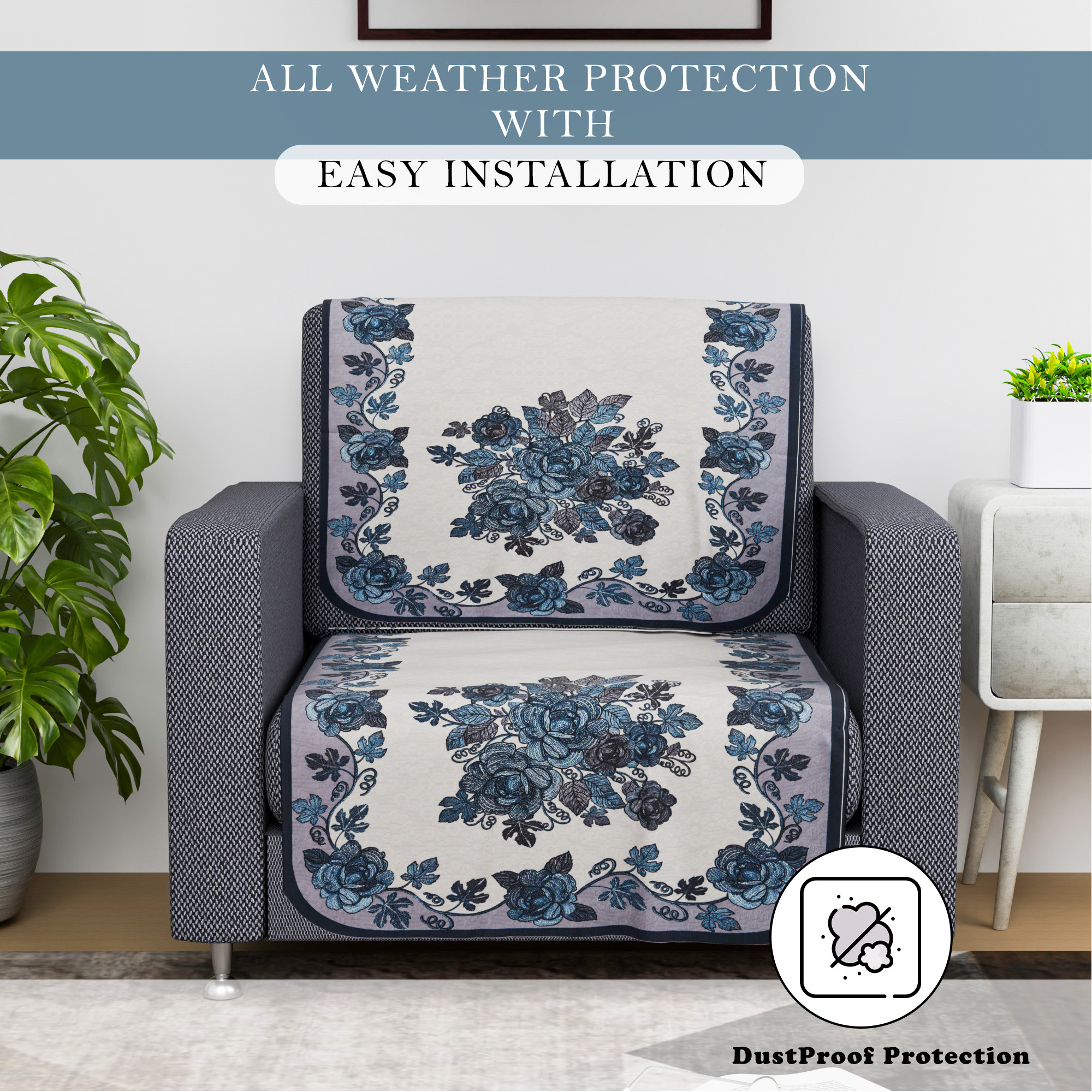 Kuber Industries Sofa Cover   Sofa Cover    Net Sofa Slipcover  Couch Cover  Sofa Cover for Living Room  Blaze-Rose Digital Embroidery Print-640    Blue