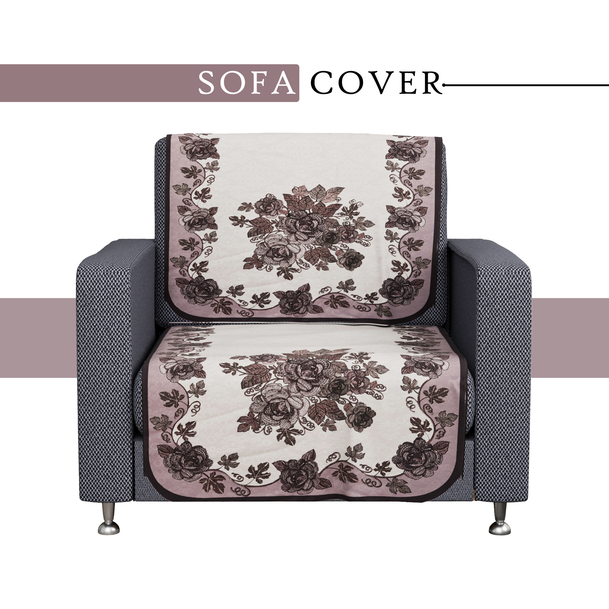 Kuber Industries Sofa Cover   Sofa Cover    Net Sofa Slipcover  Couch Cover  Sofa Cover for Living Room  Blaze-Rose Digital Embroidery Print-640    Brown