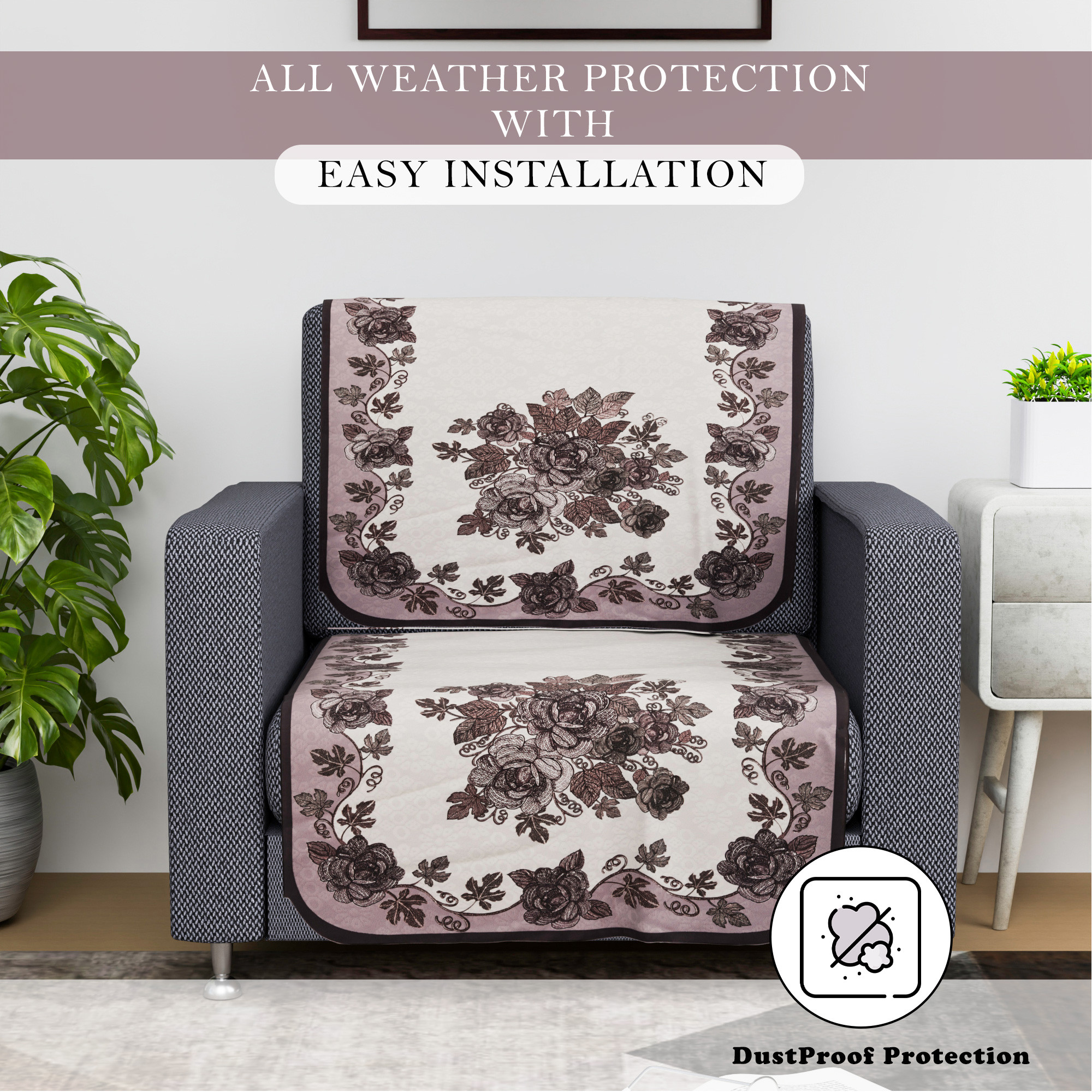 Kuber Industries Sofa Cover   Sofa Cover    Net Sofa Slipcover  Couch Cover  Sofa Cover for Living Room  Blaze-Rose Digital Embroidery Print-640    Brown