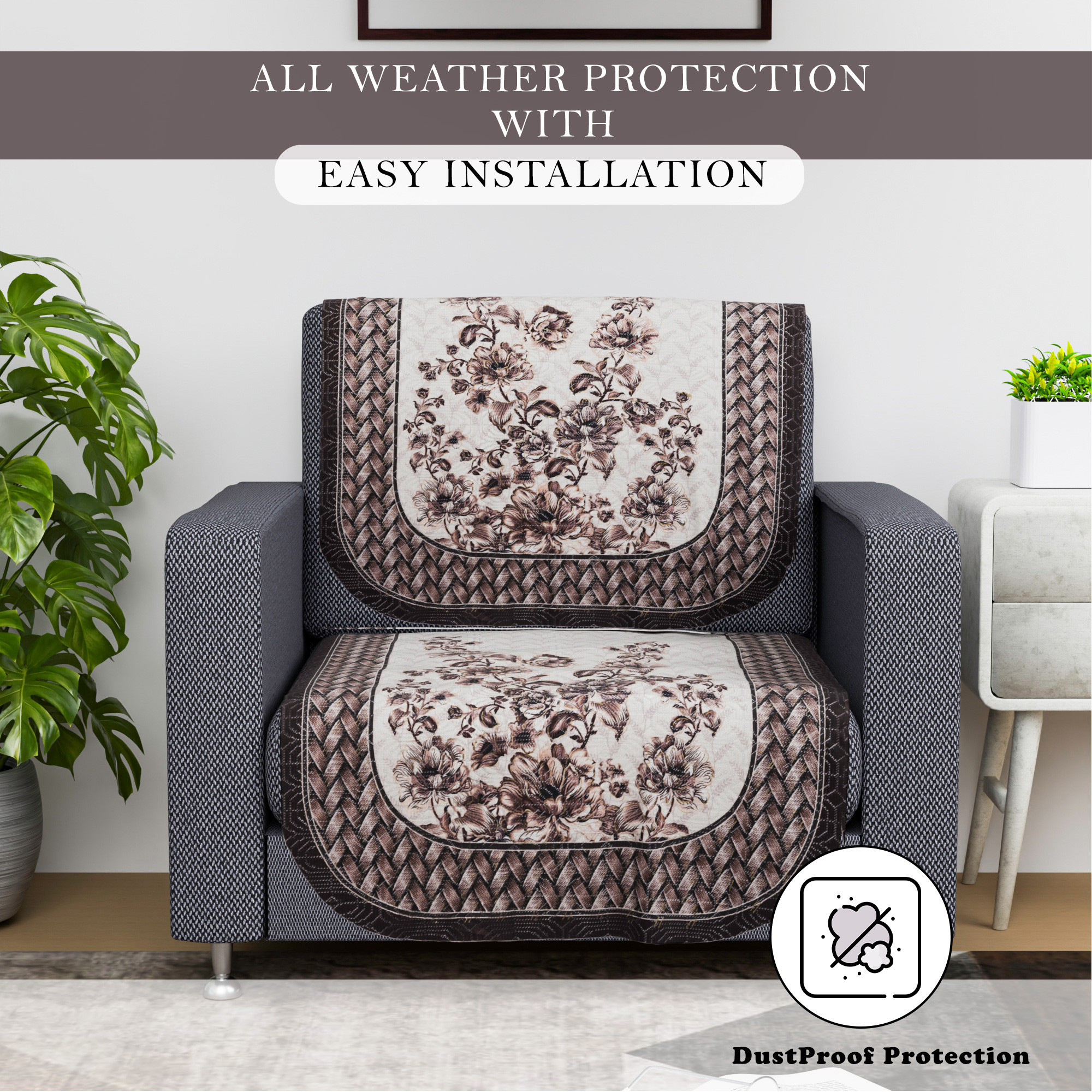 Kuber Industries Sofa Cover   Sofa Cover  Net Sofa Slipcover  Couch Sofa Cover  Sofa Cover Set  Sofa Cover for Hall-Living Room  Toronto-Golden Foil Print  Cream  Brown