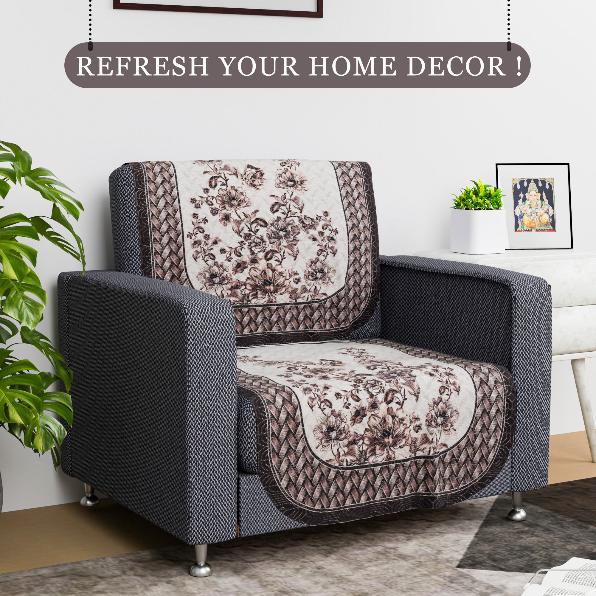 Kuber Industries Sofa Cover   Sofa Cover  Net Sofa Slipcover  Couch Sofa Cover  Sofa Cover Set  Sofa Cover for Hall-Living Room  Toronto-Golden Foil Print  Cream  Brown