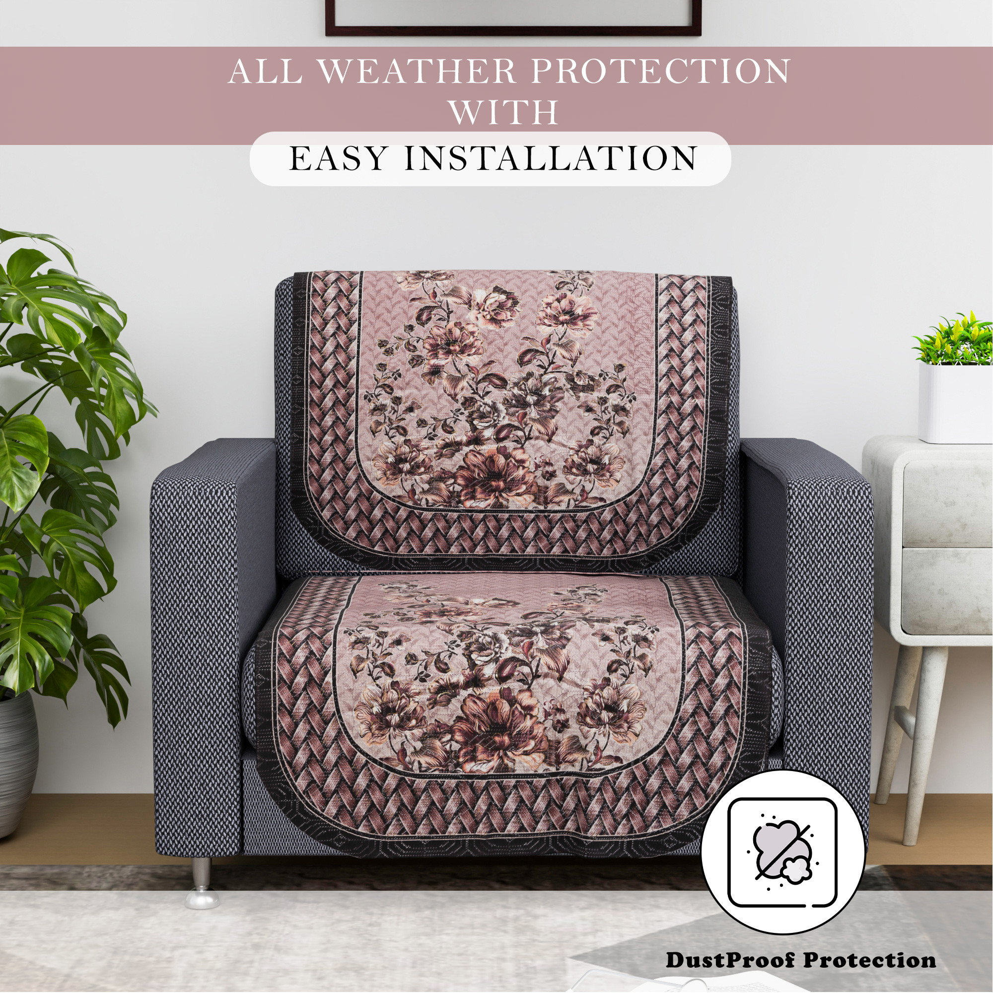 Kuber Industries Sofa Cover   Sofa Cover  Net Sofa Slipcover  Couch Sofa Cover  Sofa Cover Set  Sofa Cover for Hall-Living Room  Toronto-Golden Foil Print  Blushing Peach