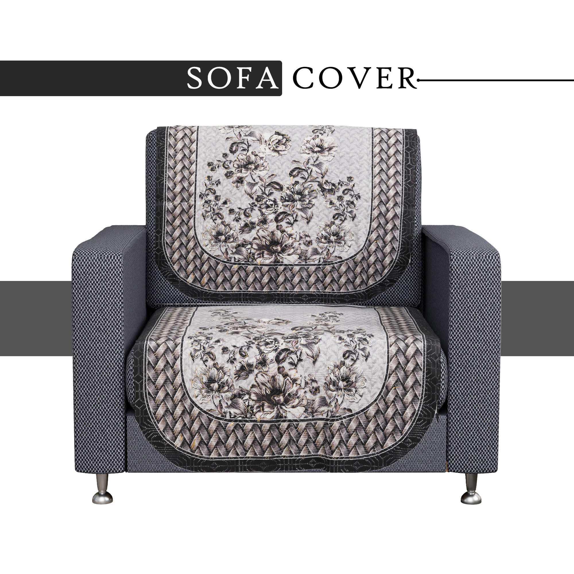 Kuber Industries Sofa Cover   Sofa Cover  Net Sofa Slipcover  Couch Sofa Cover  Sofa Cover Set  Sofa Cover for Hall-Living Room  Toronto-Golden Foil Print  Grey  Black