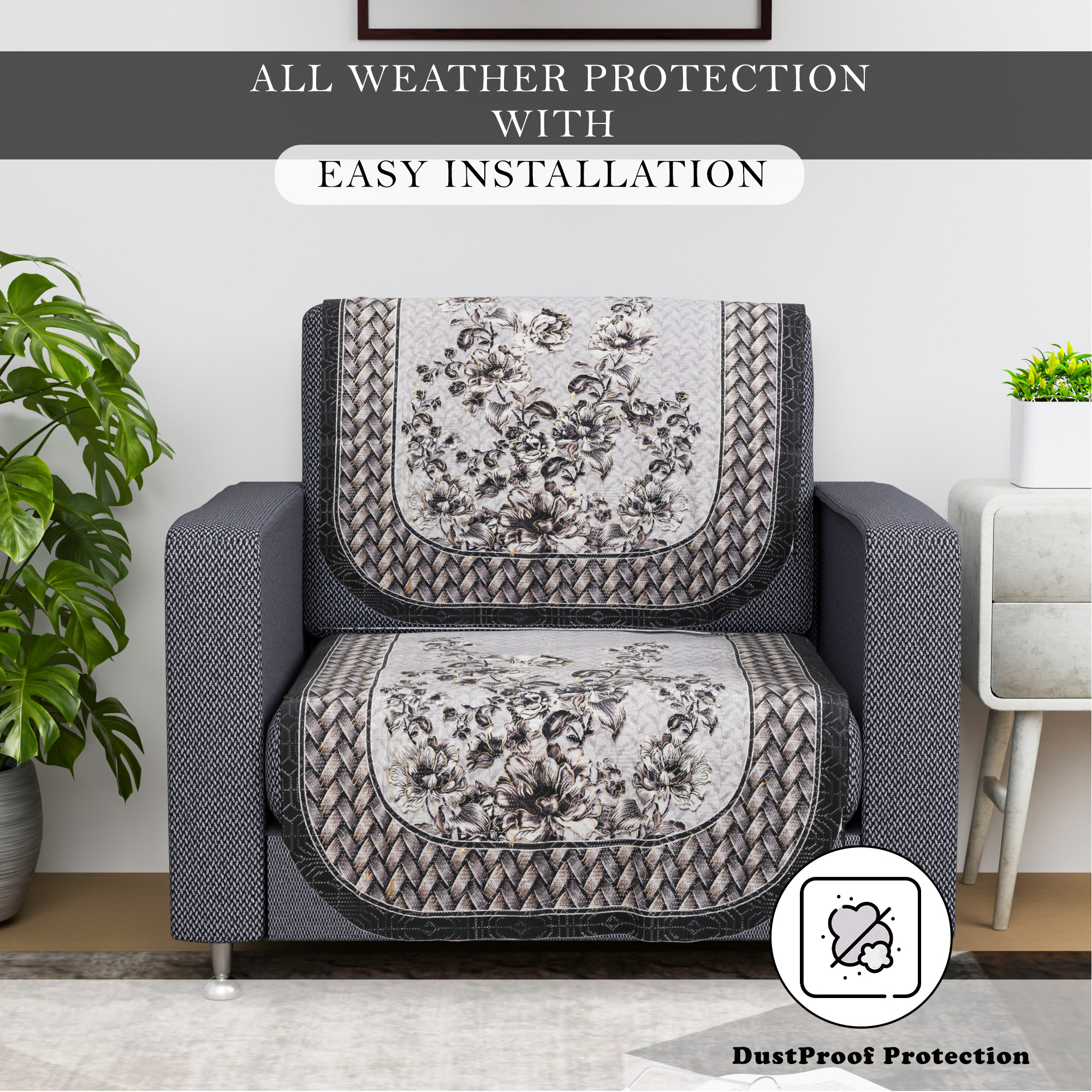 Kuber Industries Sofa Cover   Sofa Cover  Net Sofa Slipcover  Couch Sofa Cover  Sofa Cover Set  Sofa Cover for Hall-Living Room  Toronto-Golden Foil Print  Grey  Black