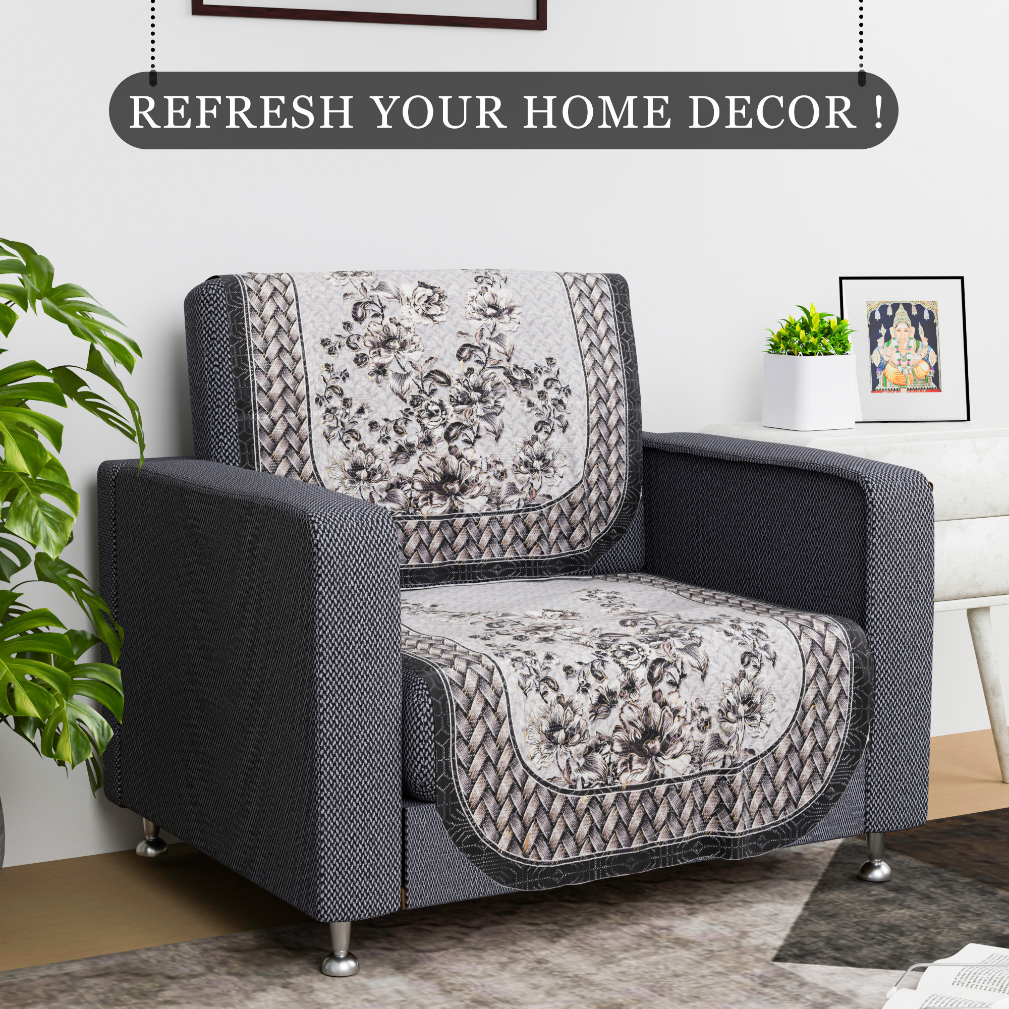 Kuber Industries Sofa Cover   Sofa Cover  Net Sofa Slipcover  Couch Sofa Cover  Sofa Cover Set  Sofa Cover for Hall-Living Room  Toronto-Golden Foil Print  Grey  Black