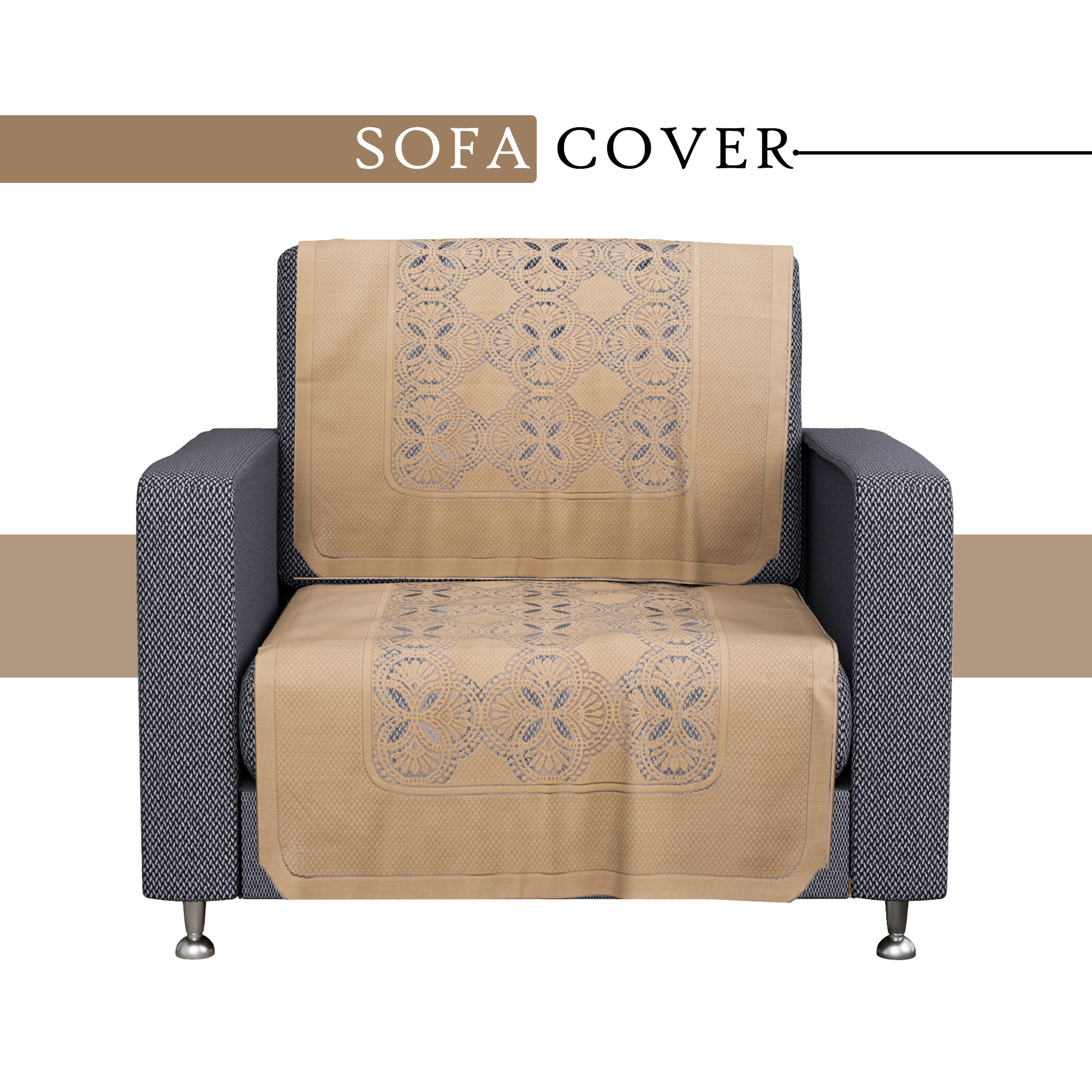 Kuber Industries Sofa Cover   Sofa Cover  Net Sofa Slipcover Set  Couch Sofa Cover for Hall  Sofa Cover Set  Sofa Cover for Living Room  Self Flower New Jersey  Golden