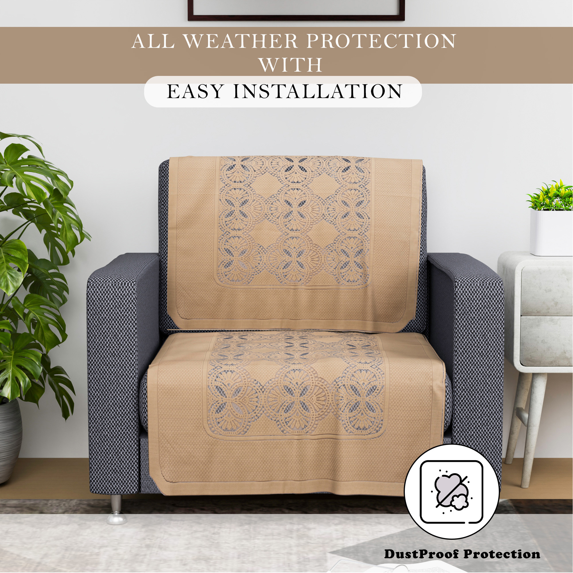 Kuber Industries Sofa Cover   Sofa Cover  Net Sofa Slipcover Set  Couch Sofa Cover for Hall  Sofa Cover Set  Sofa Cover for Living Room  Self Flower New Jersey  Golden