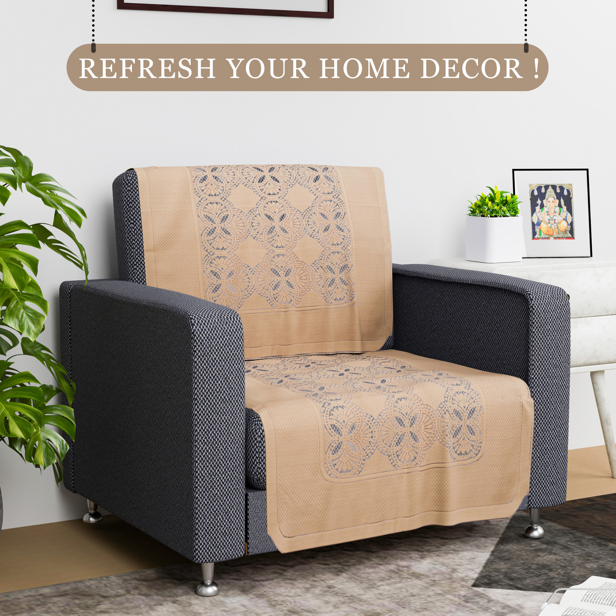 Kuber Industries Sofa Cover   Sofa Cover  Net Sofa Slipcover Set  Couch Sofa Cover for Hall  Sofa Cover Set  Sofa Cover for Living Room  Self Flower New Jersey  Golden