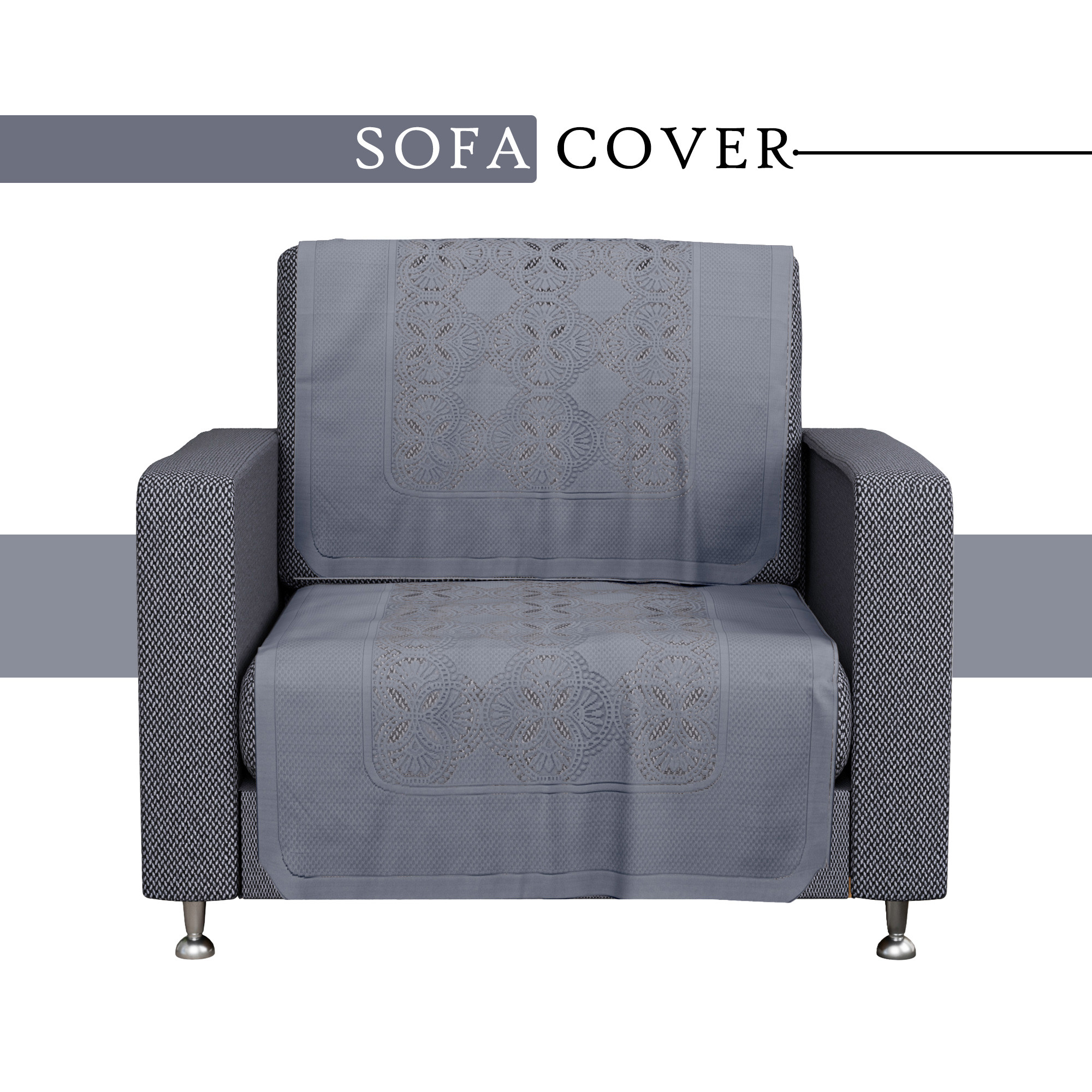 Kuber Industries Sofa Cover   Sofa Cover  Net Sofa Slipcover Set  Couch Sofa Cover for Hall  Sofa Cover Set  Sofa Cover for Living Room  Self Flower New Jersey  Grey