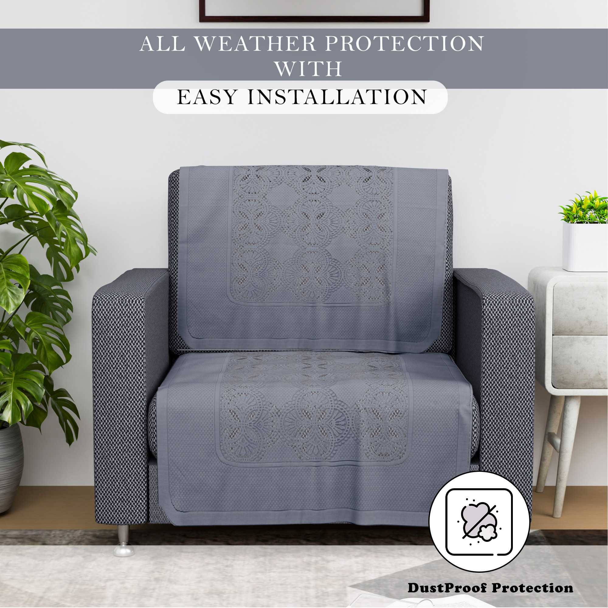Kuber Industries Sofa Cover   Sofa Cover  Net Sofa Slipcover Set  Couch Sofa Cover for Hall  Sofa Cover Set  Sofa Cover for Living Room  Self Flower New Jersey  Grey