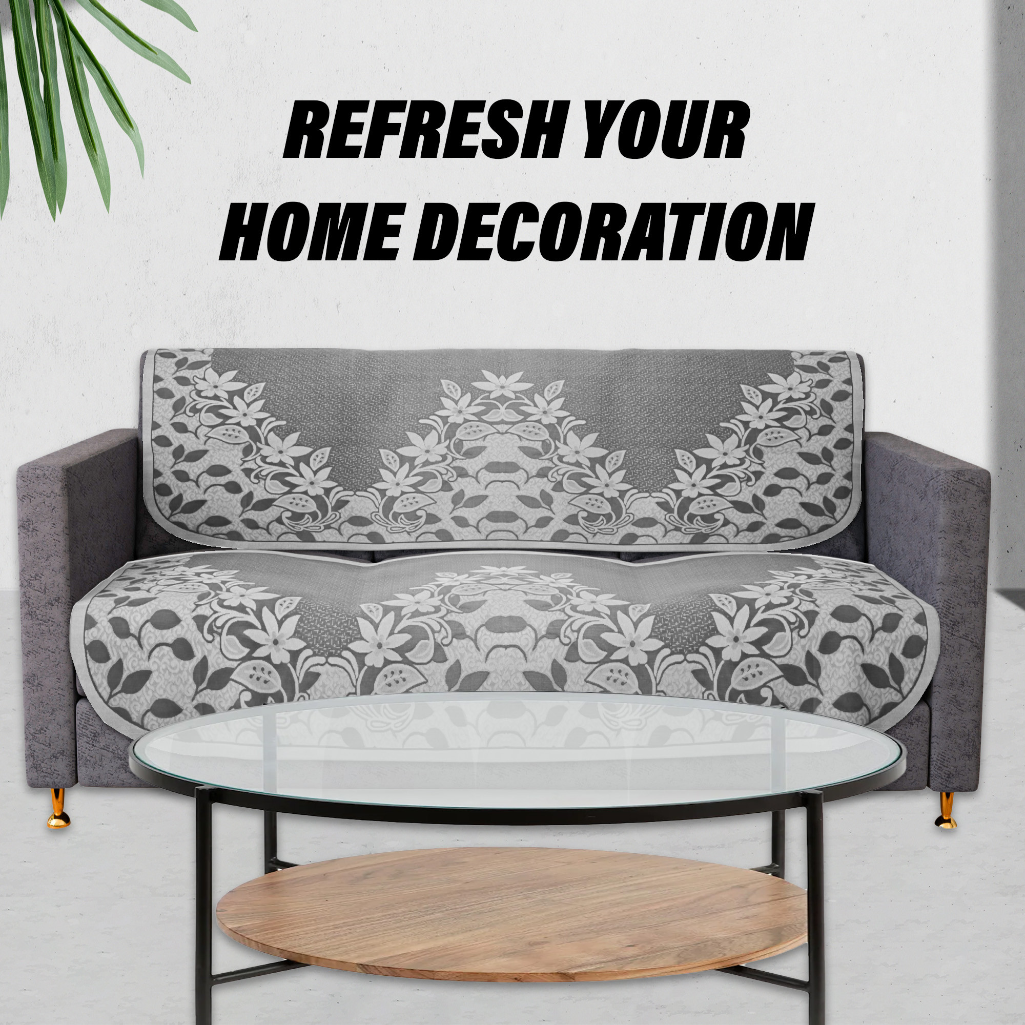 Kuber Industries Sofa Cover  3-Seater Sofa Cover  Cotton Sofa Slip Cover  Sofa Slipcover Set  Sofa Cover for Living Room  Flower-Long Sheet Sofa Cover  Brown