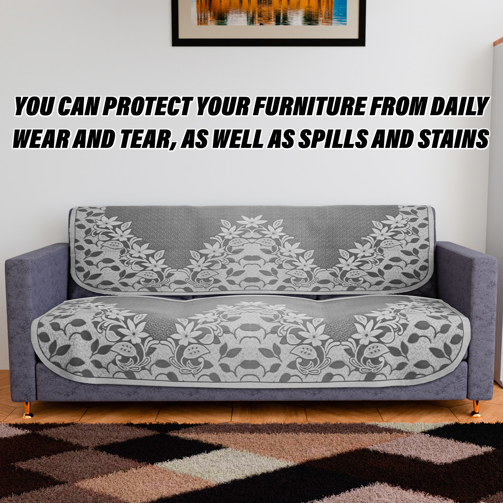 Kuber Industries Sofa Cover  3-Seater Sofa Cover  Cotton Sofa Slip Cover  Sofa Slipcover Set  Sofa Cover for Living Room  Flower-Long Sheet Sofa Cover  Brown