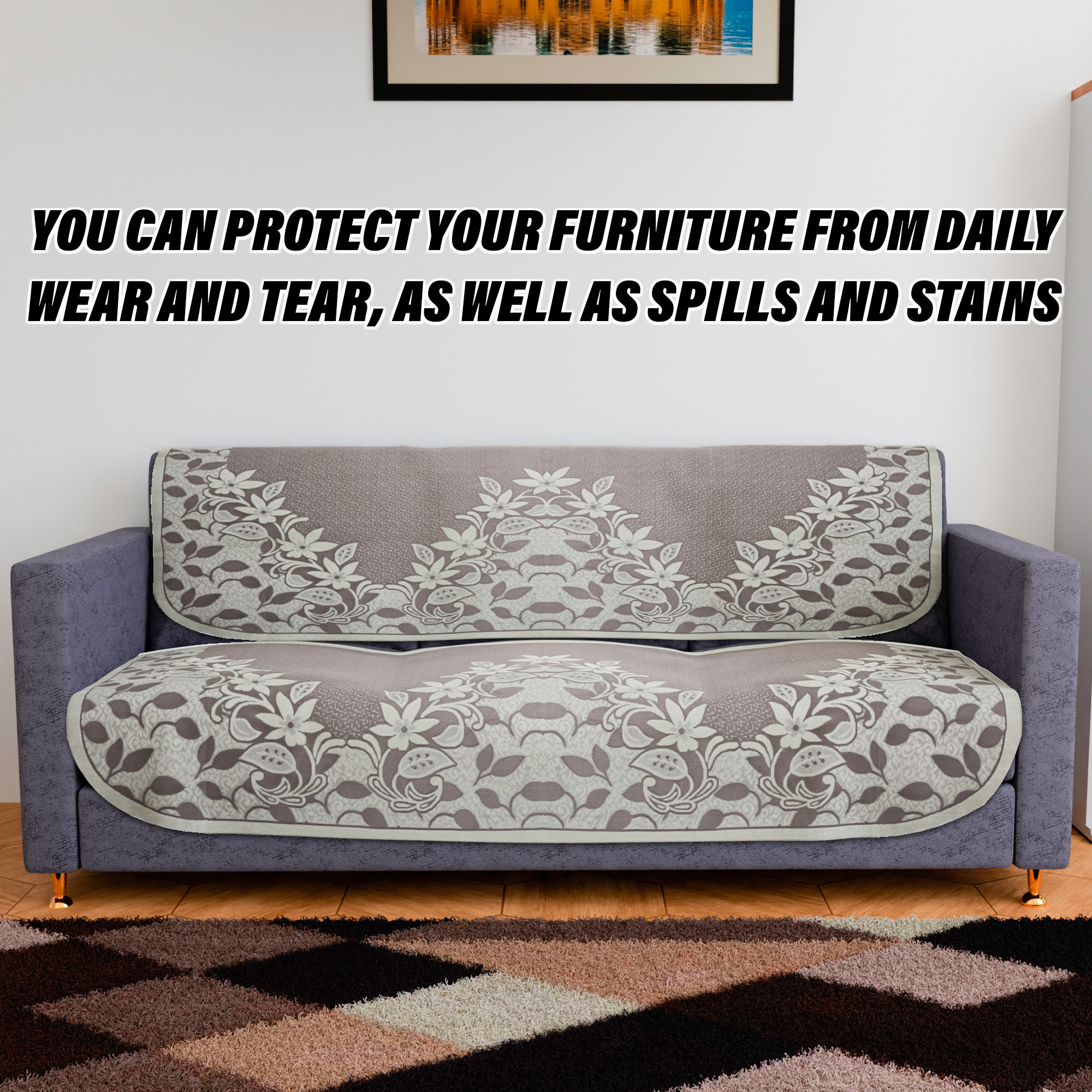 Kuber Industries Sofa Cover  3-Seater Sofa Cover  Cotton Sofa Slip Cover  Sofa Slipcover Set  Sofa Cover for Living Room  Flower-Long Sheet Sofa Cover  Maroon