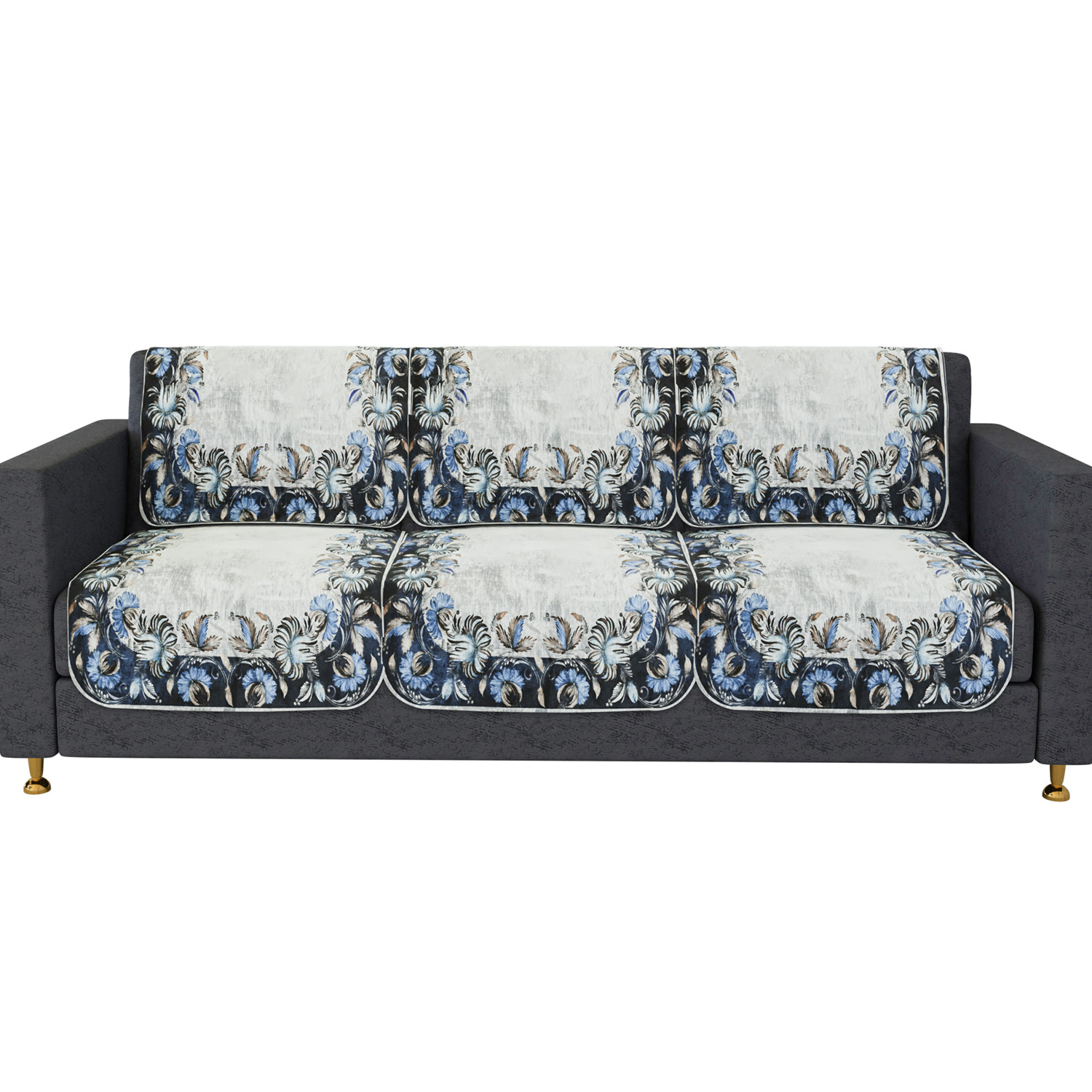 Kuber Industries Sofa Cover | 3 Seater Sofa Slip Cover Set | Blue Digital Flower Sofa Cover | Velvet Couch Cover | Sofa Slipcover Set | Sofa Cover for Living Room | Gray