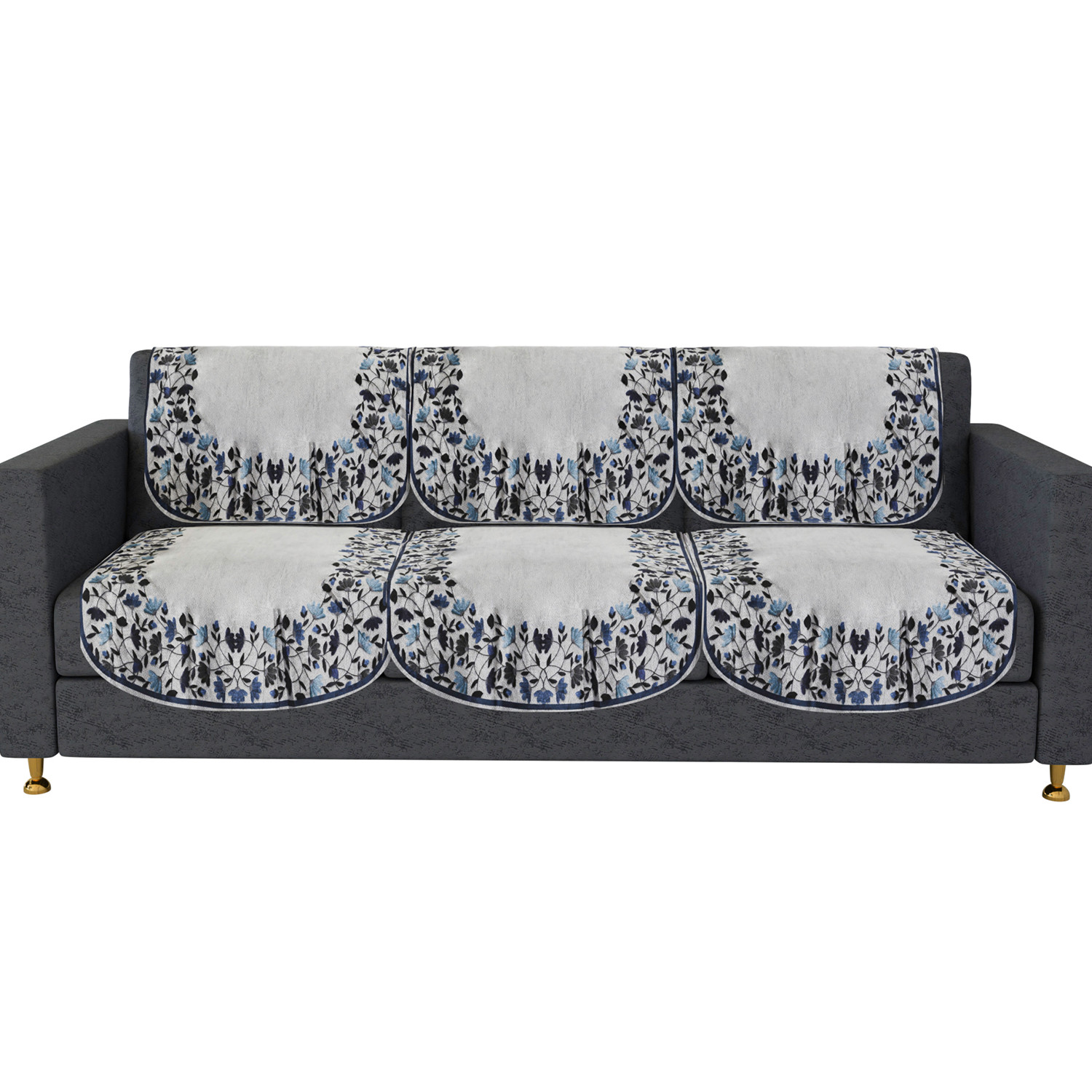 Kuber Industries Sofa Cover | 3 Seater Sofa Slip Cover Set | Blue Digital Leaf Sofa Cover | Velvet Couch Cover | Sofa Slipcover Set | Sofa Cover for Living Room | Gray