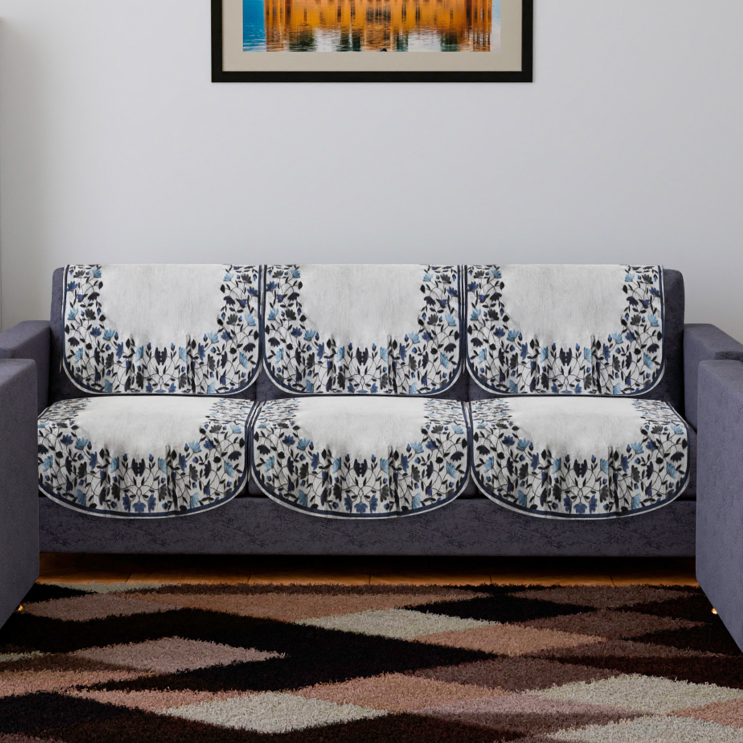 Kuber Industries Sofa Cover | 3 Seater Sofa Slip Cover Set | Blue Digital Leaf Sofa Cover | Velvet Couch Cover | Sofa Slipcover Set | Sofa Cover for Living Room | Gray