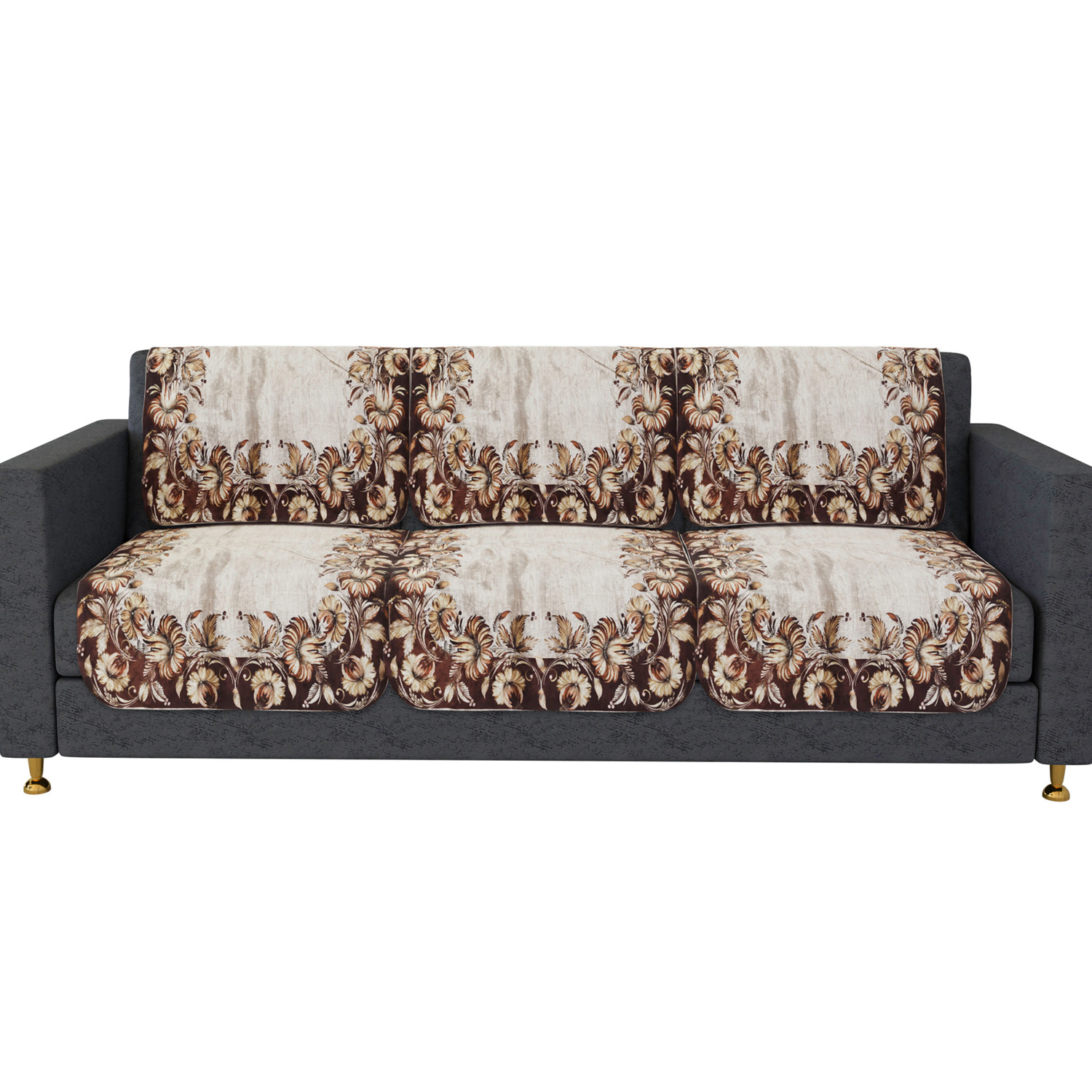 Kuber Industries Sofa Cover | 3 Seater Sofa Slip Cover Set | Brown Flower Sofa Cover | Velvet Couch Cover | Sofa Slipcover Set | Sofa Cover for Living Room | Golden