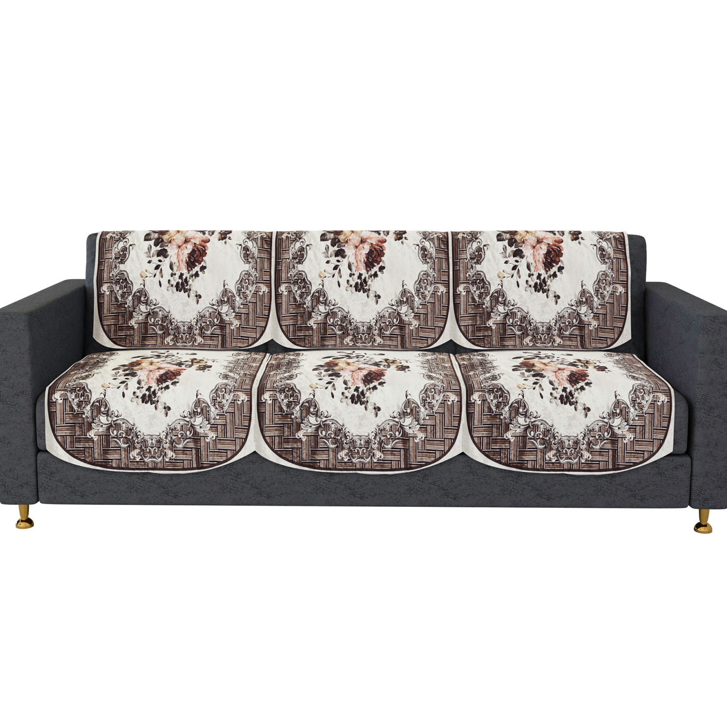 Kuber Industries Sofa Cover | 3 Seater Sofa Slip Cover Set | Check Border Sofa Cover | Velvet Couch Cover | Sofa Slipcover Set | Sofa Cover for Living Room | Brown