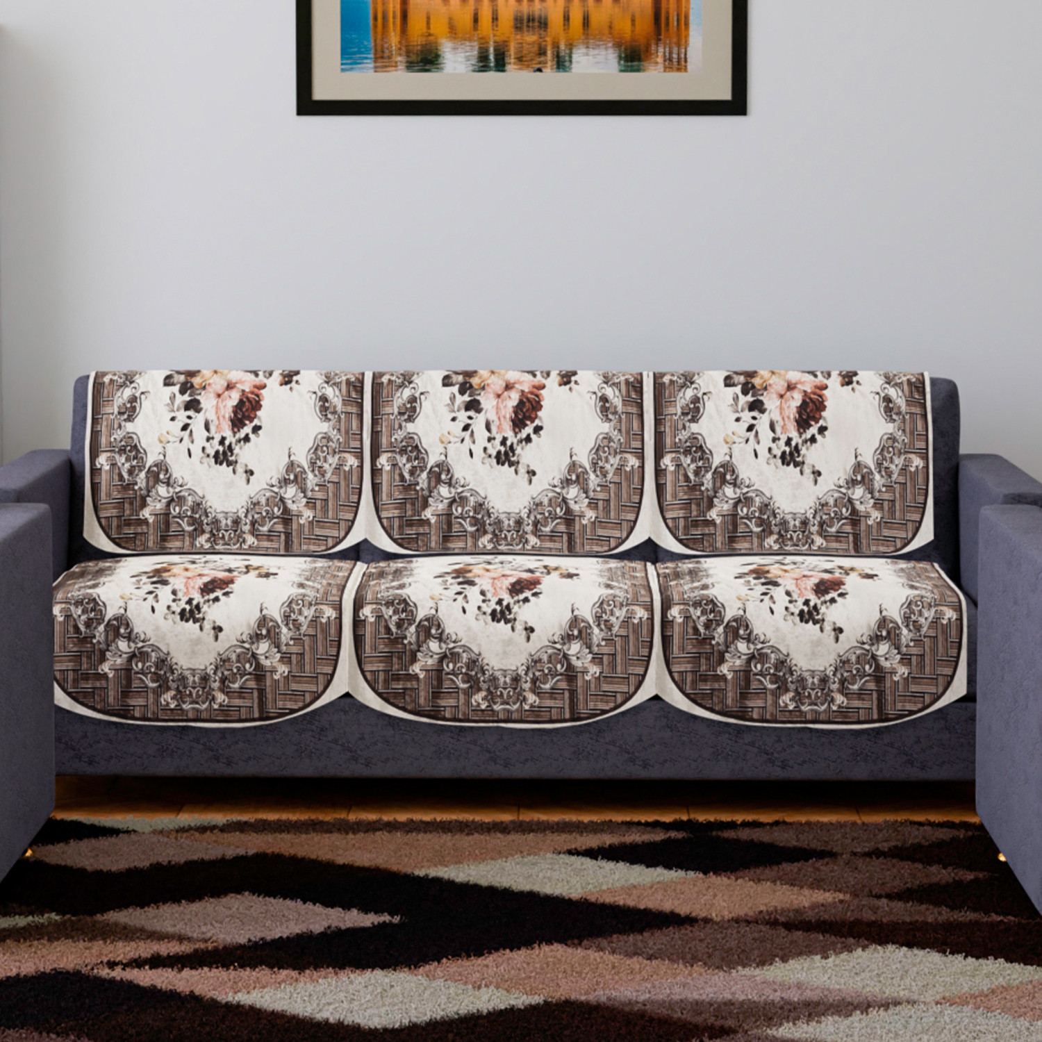 Kuber Industries Sofa Cover | 3 Seater Sofa Slip Cover Set | Check Border Sofa Cover | Velvet Couch Cover | Sofa Slipcover Set | Sofa Cover for Living Room | Brown