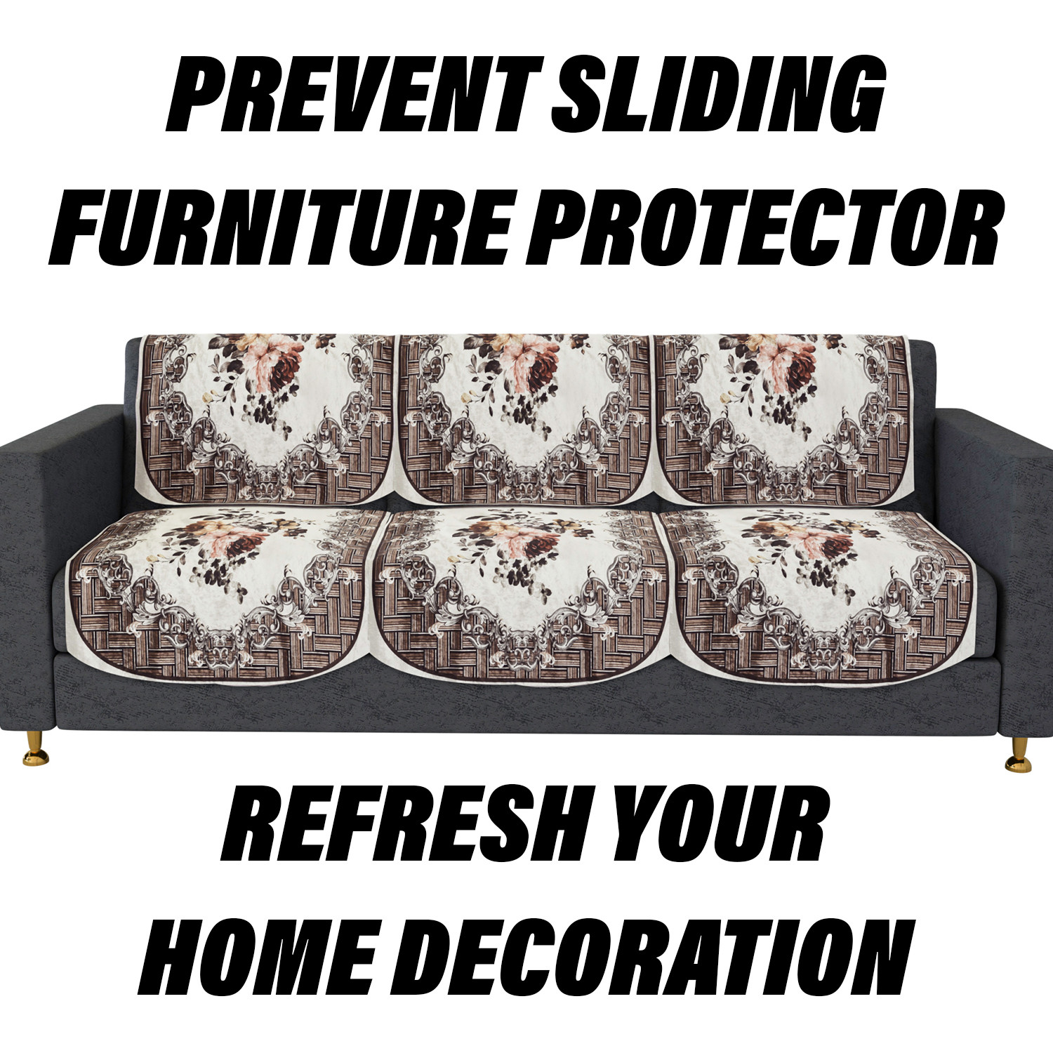 Kuber Industries Sofa Cover | 3 Seater Sofa Slip Cover Set | Check Border Sofa Cover | Velvet Couch Cover | Sofa Slipcover Set | Sofa Cover for Living Room | Brown
