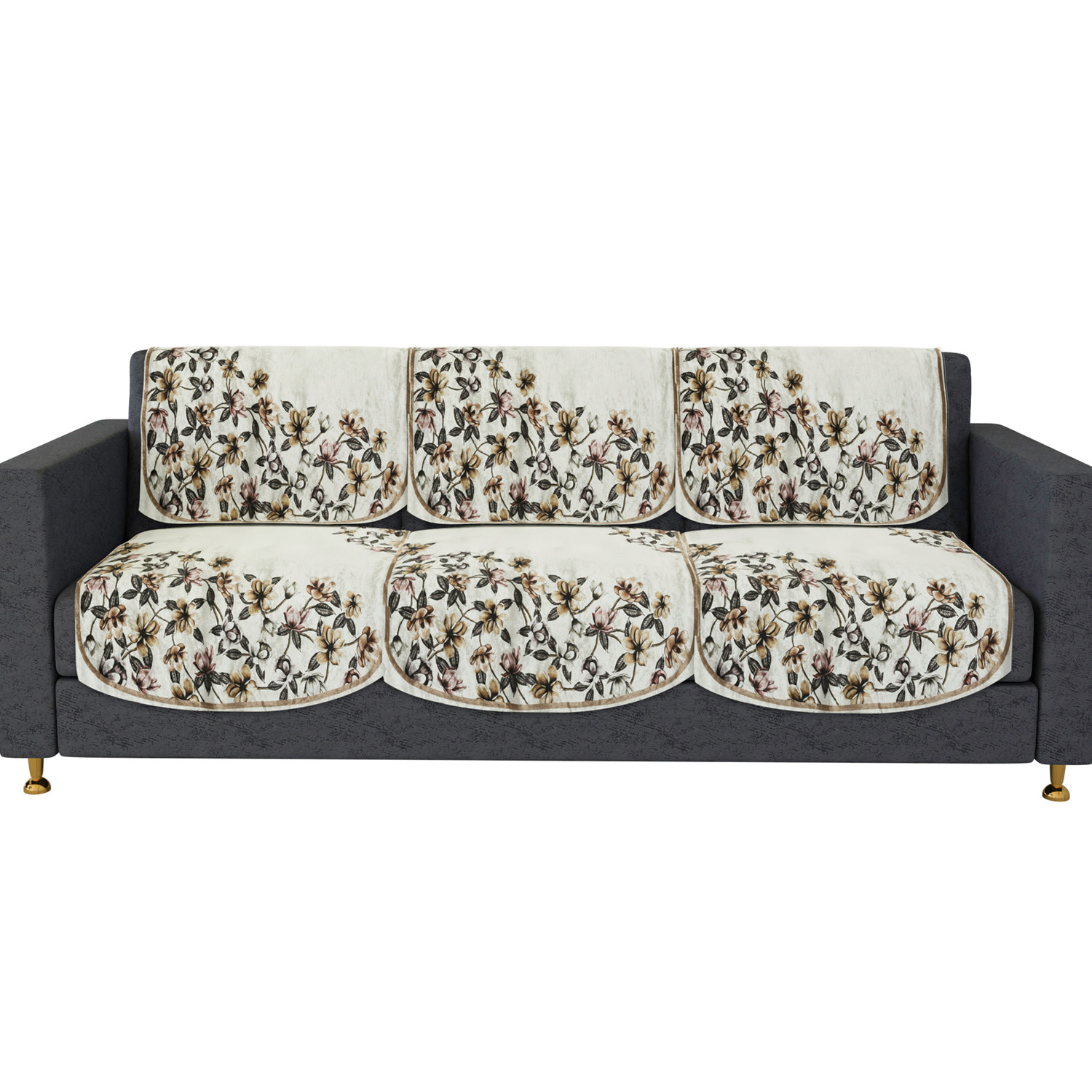 Kuber Industries Sofa Cover | 3 Seater Sofa Slip Cover Set | Side Flower Sofa Cover | Velvet Couch Cover | Sofa Slipcover Set | Sofa Cover for Living Room | Cream
