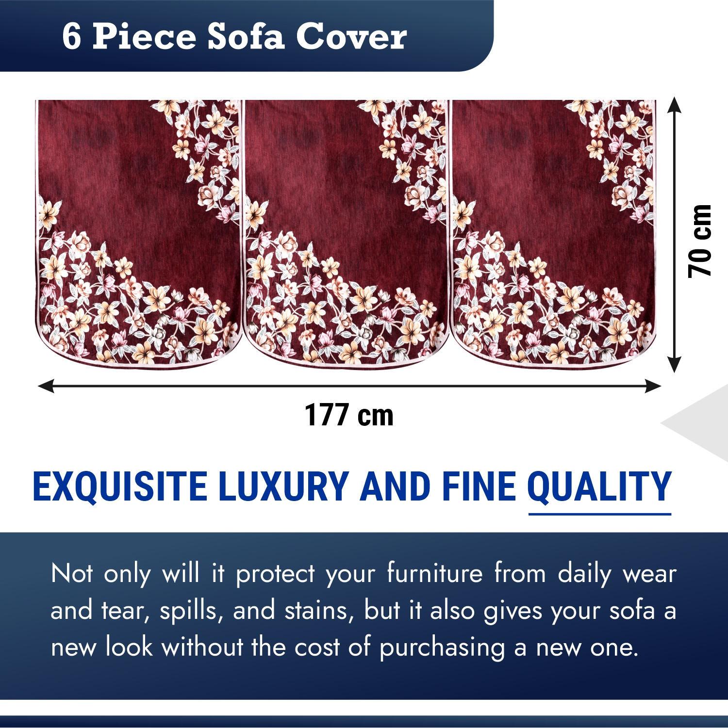 Kuber Industries Sofa Cover | 3 Seater Sofa Slip Cover Set | Side Flower Sofa Cover | Velvet Couch Cover | Sofa Slipcover Set | Sofa Cover for Living Room | Maroon