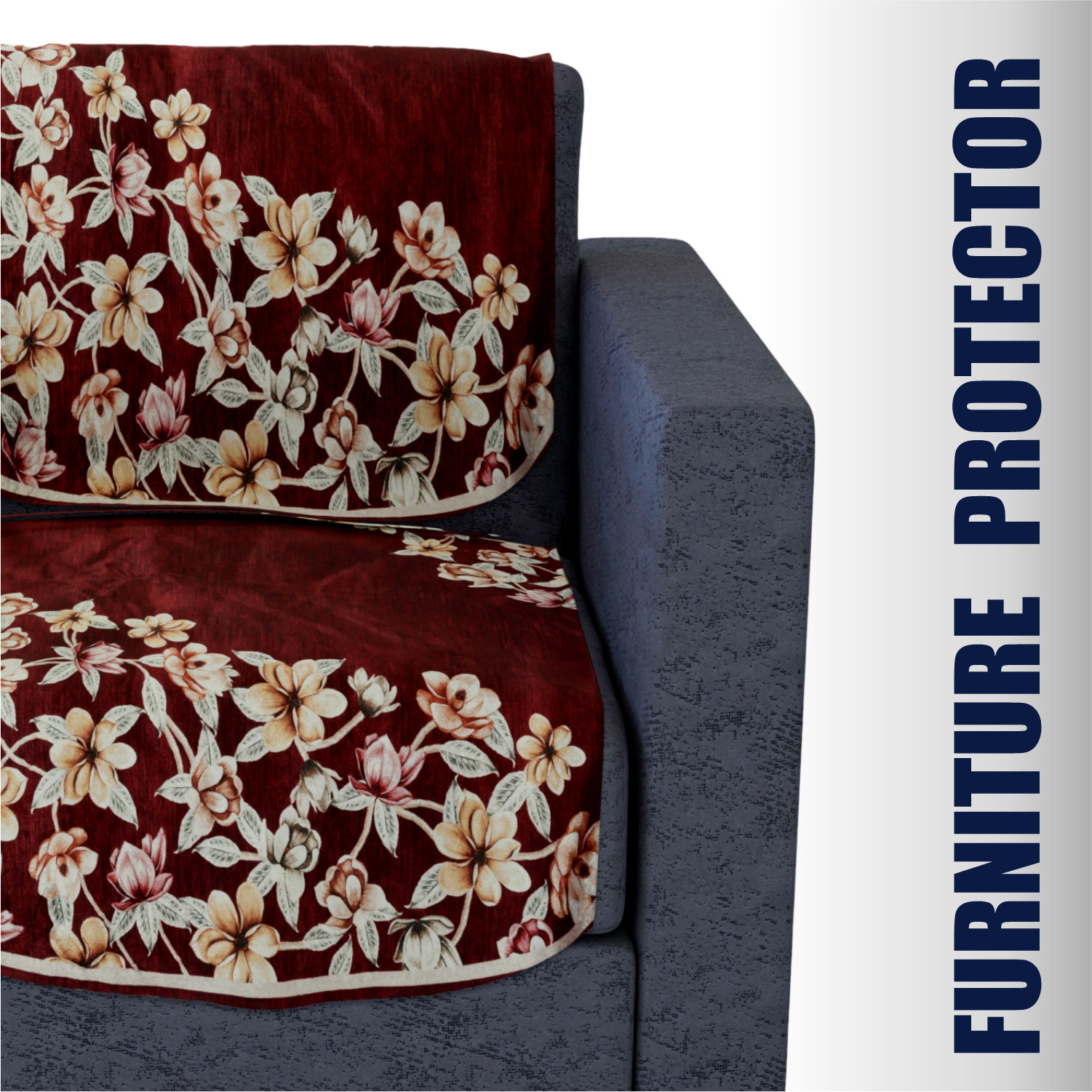 Kuber Industries Sofa Cover | 3 Seater Sofa Slip Cover Set | Side Flower Sofa Cover | Velvet Couch Cover | Sofa Slipcover Set | Sofa Cover for Living Room | Maroon